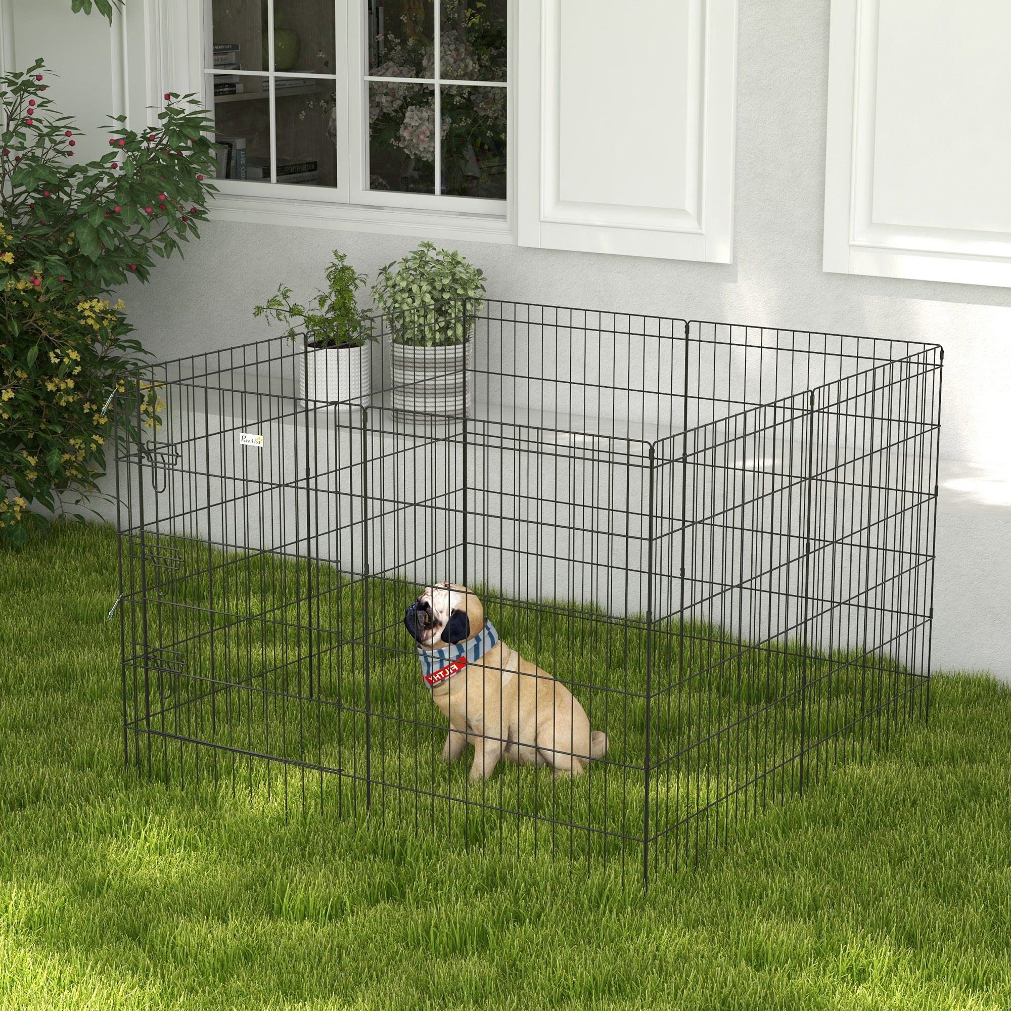 PawHut 8 Panel DIY Dog Pen with Door, for Dogs, Small Animals, Indoor/Outdoor Use, 91cm High - North Peak Garden Furniture