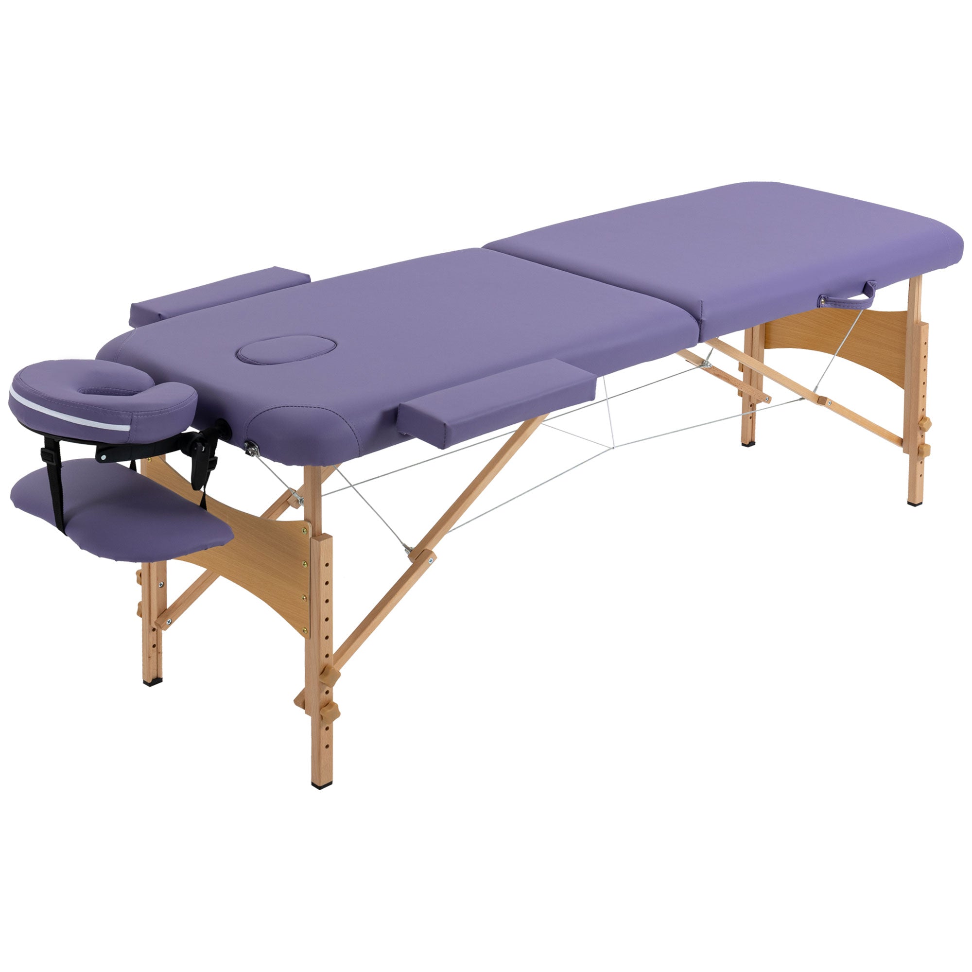 HOMCOM Portable Massage Bed, Folding Spa Beauty Massage Table with 2 Sections, Carry Bag and Wooden Frame, Purple - North Peak Garden Furniture