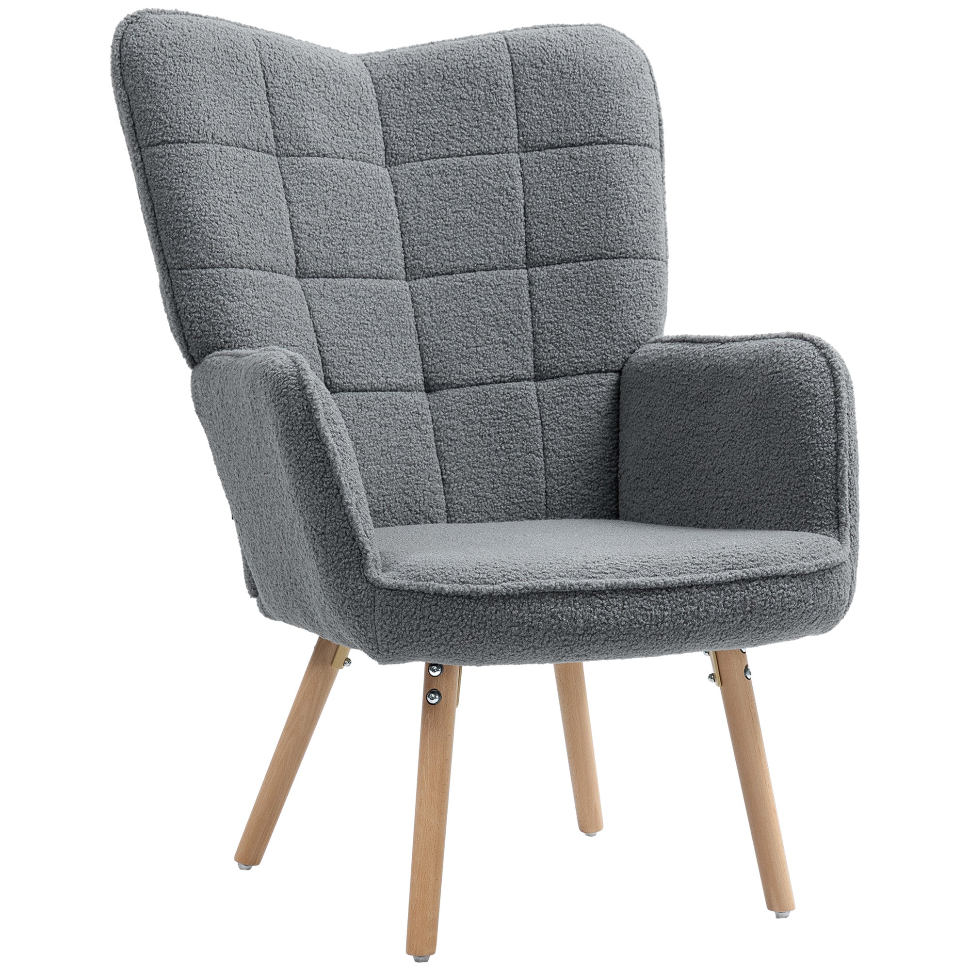 HOMCOM Modern Accent Chair, Upholstered Tufted Wingback Armchair with Seat Padding, Leisure Lounge Bedroom Chair with Wood Legs, Dark Grey - North Peak Garden Furniture