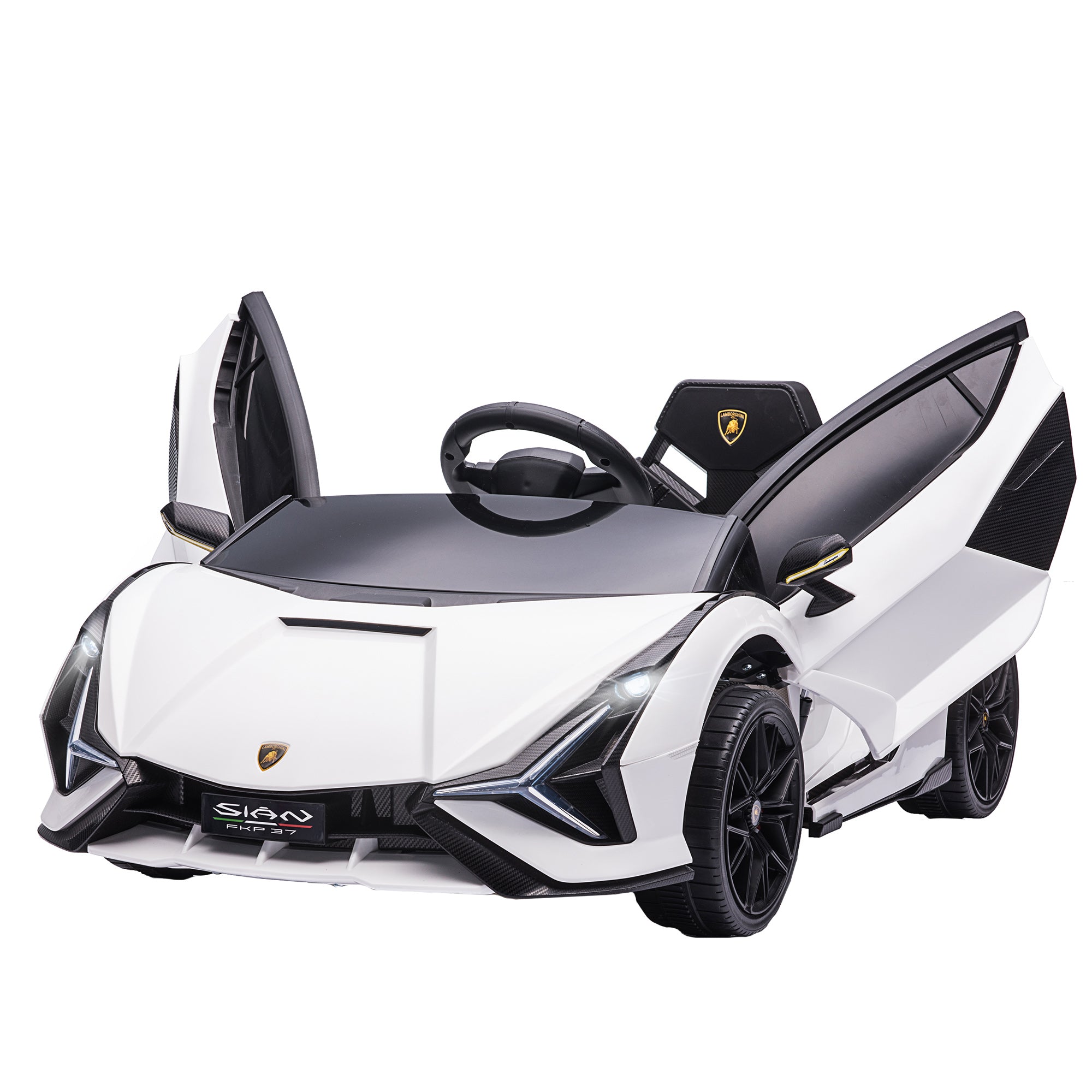 HOMCOM Lamborghini Sian Licensed 12V Kids Electric Ride On Car 2 Motors Toy Car with Remote Control Music Lights MP3 for 3-5 Years White - North Peak Garden Furniture