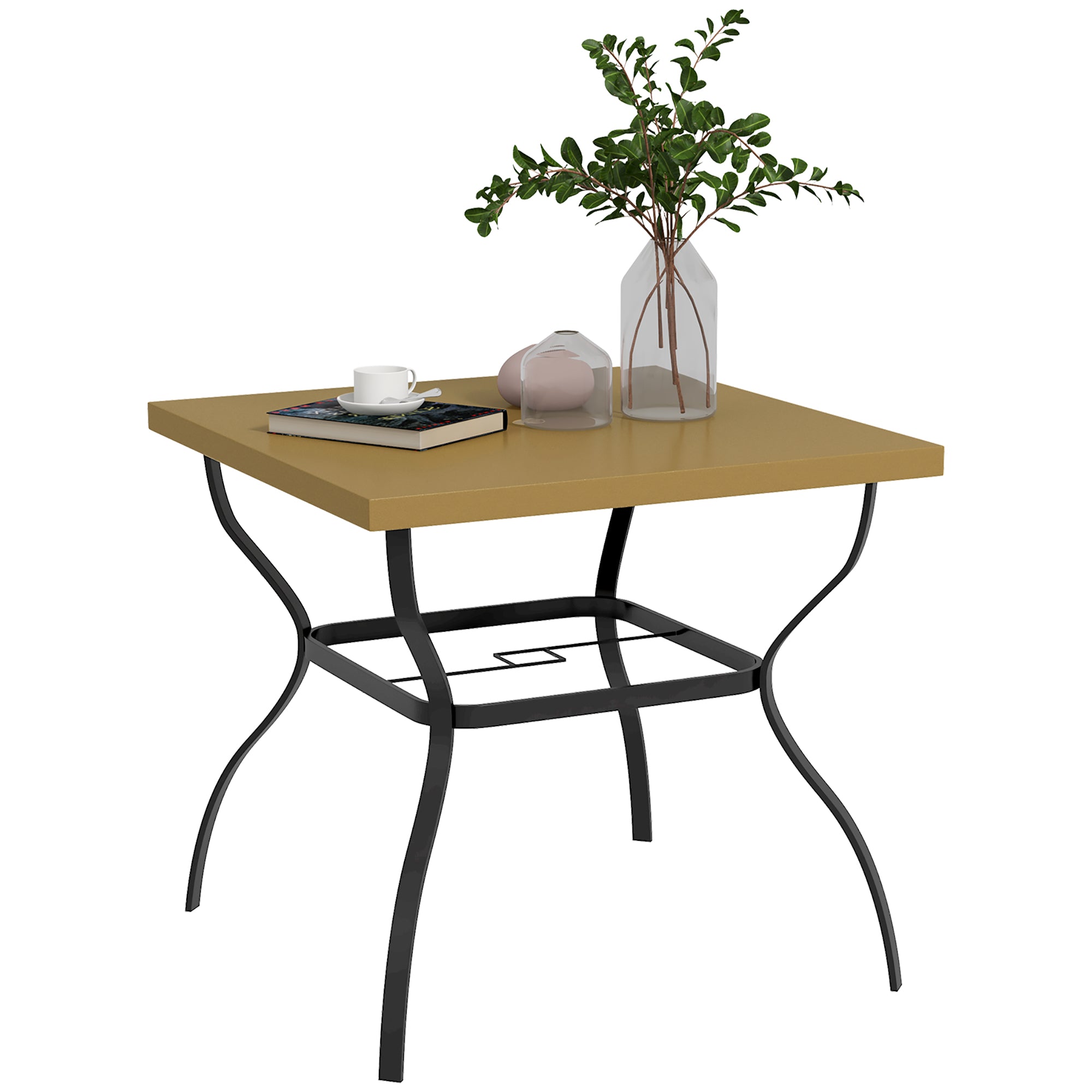 Outsunny Four-Seater Steel Garden Table, with Parasol Hole - Brown/Black - North Peak Garden Furniture