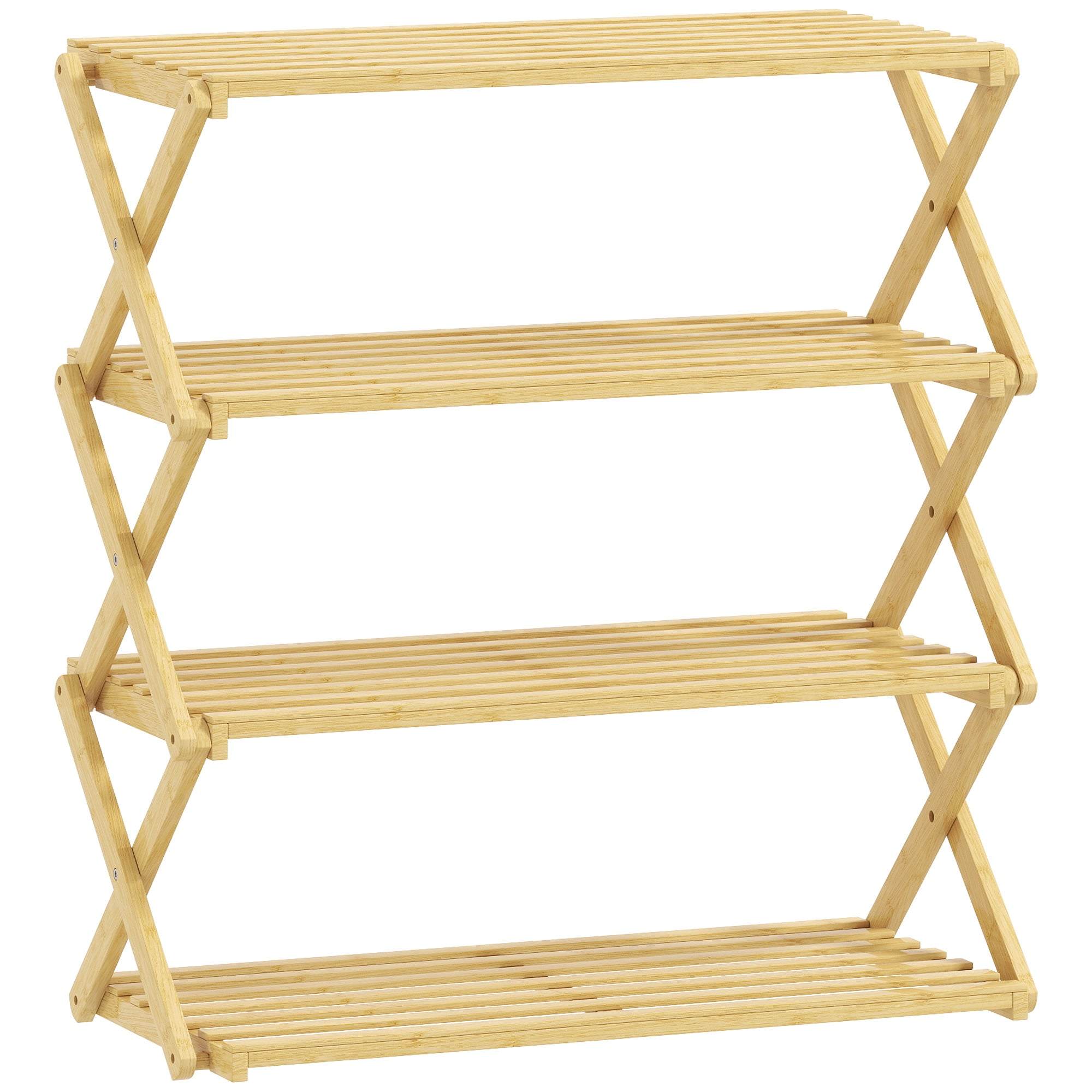 HOMCOM 4-Tier Bamboo Shoe Rack, No Assembly - Natural