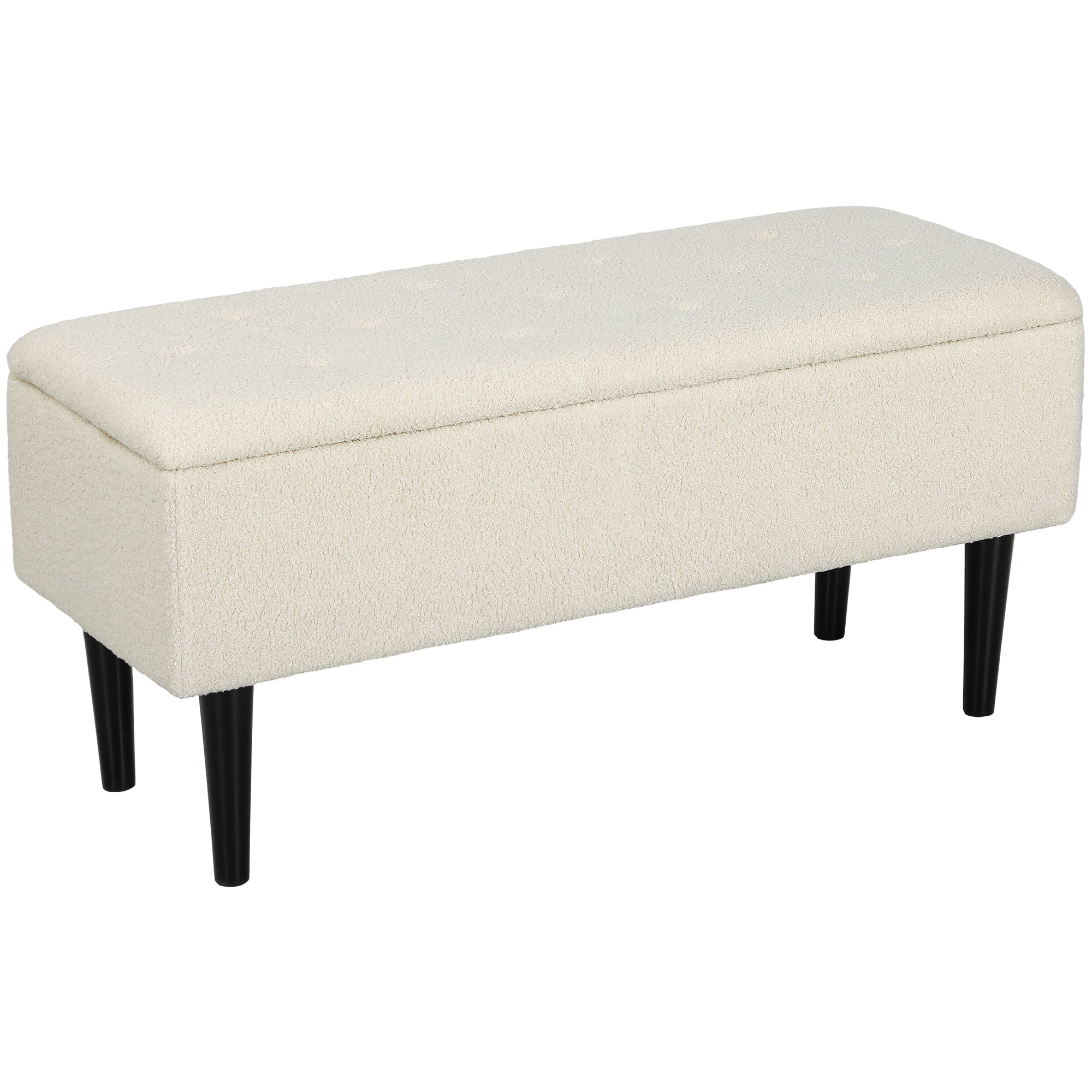 HOMCOM 47L Teddy Fleece Storage Ottoman - Cream - North Peak Garden Furniture