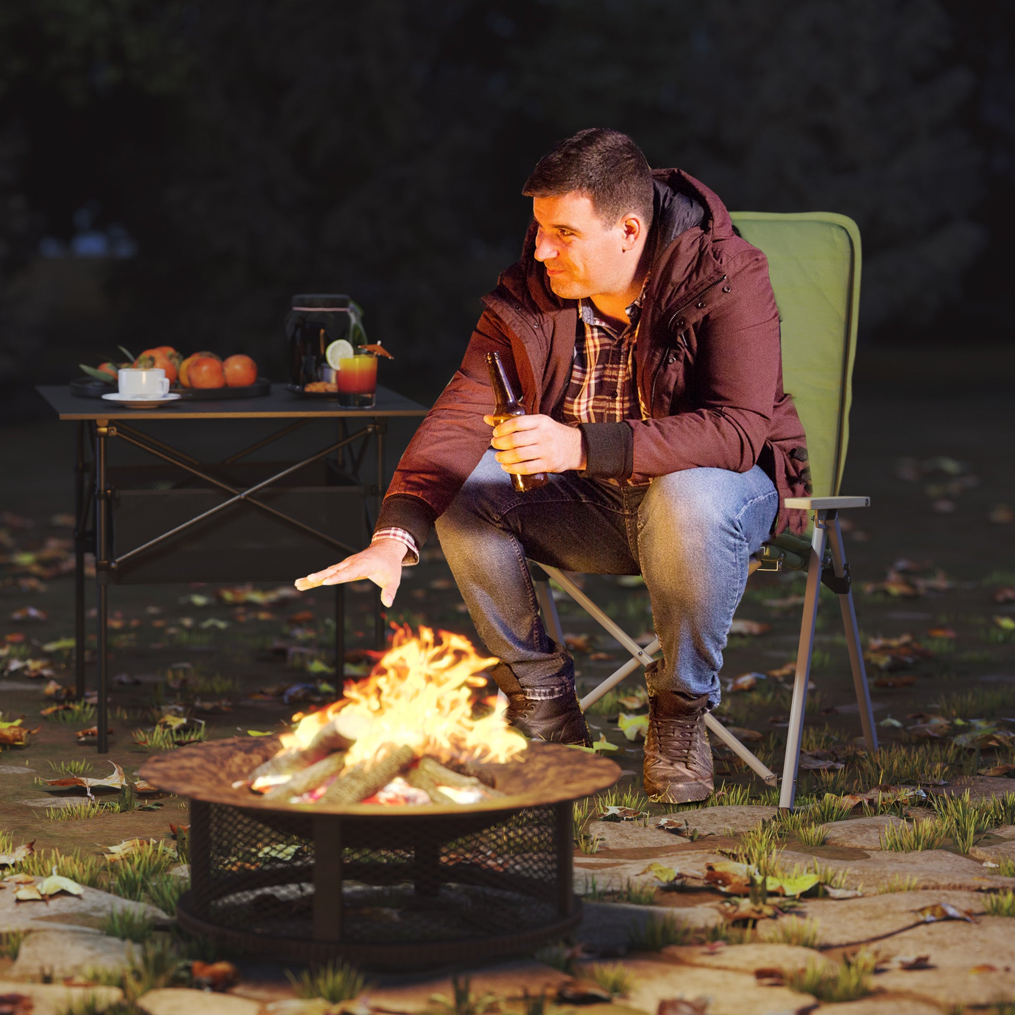 Outsunny Portable Camping Chair for Adults, High Back Folding Chair with Padded Seat and Carry Bag, Outdoor Recliner for Hiking, Fishing, Beach and Picnic, Green - North Peak Garden Furniture