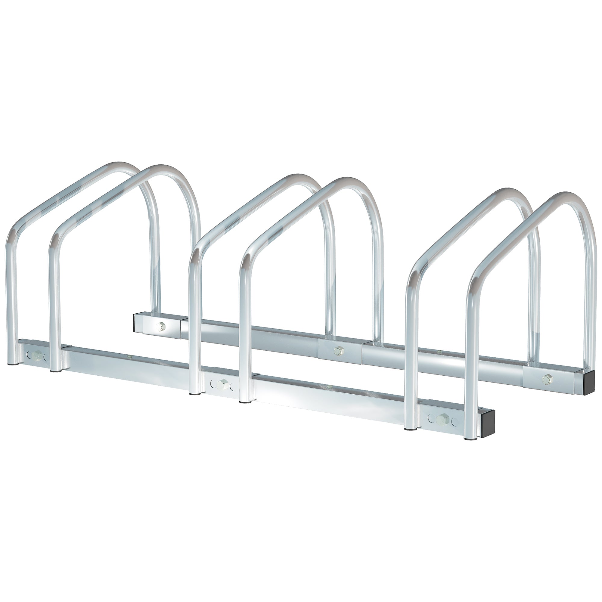 HOMCOM Bike Stand Parking Rack Floor or Wall Mount Bicycle Cycle Storage Locking Stand 76L x 33W x 27H (3 Racks, Silver) - North Peak Garden Furniture