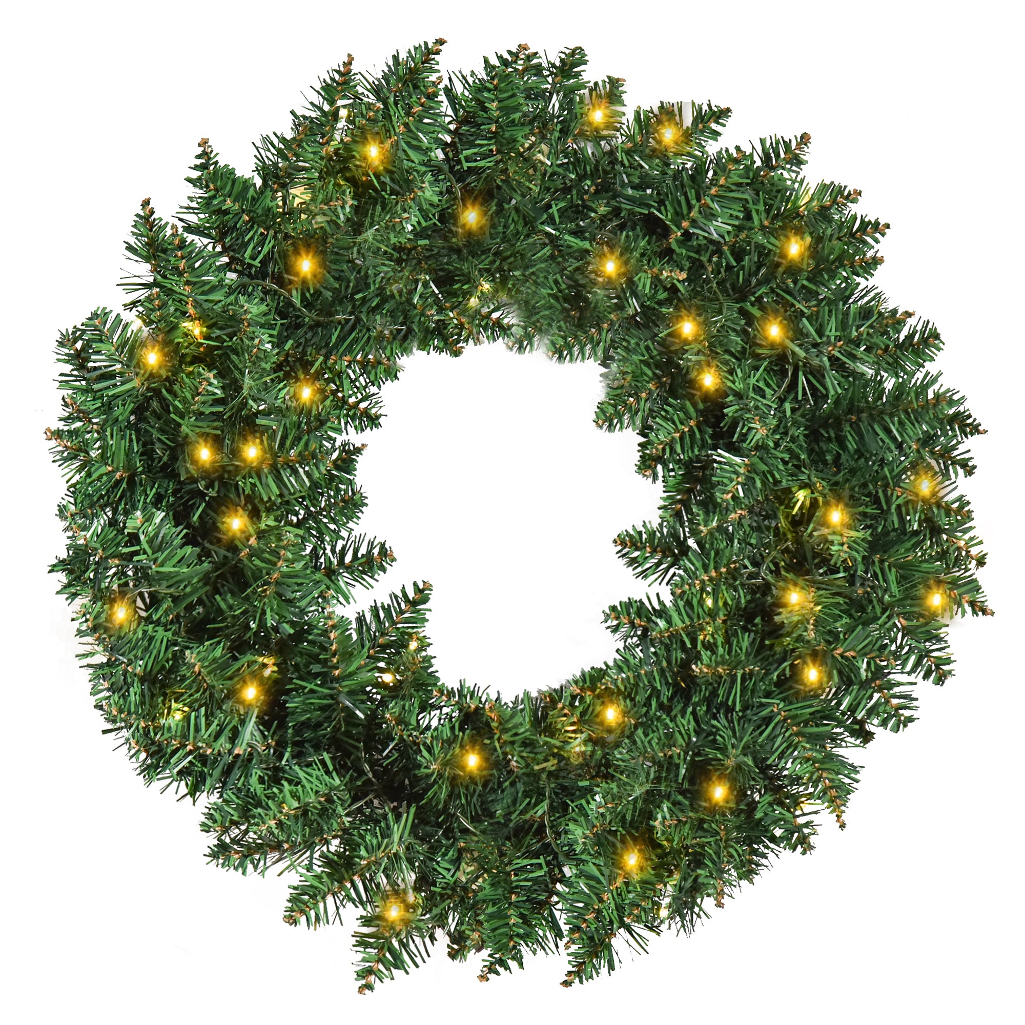 HOMCOM 55CM Pre-lit Christmas Wreath with 50 Warm White LED Ideal Xmas Artificial Door Decoration - North Peak Garden Furniture