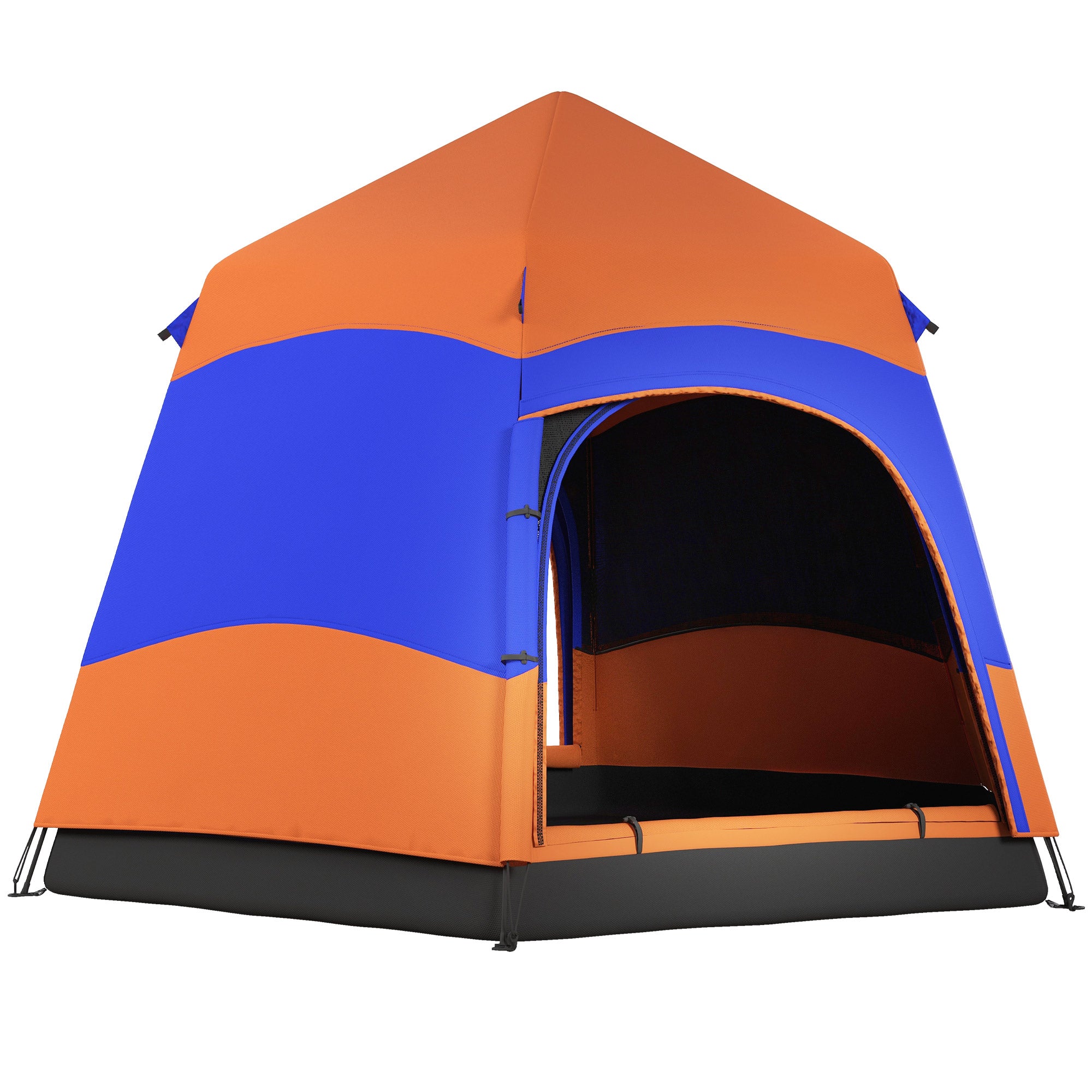 Outsunny Double Layer Dome Tent with Rainfly and Welded Floor, 4 Man Hexagon Pop Up Tent, Portable Camping Shelter with Hang Hook and Carry Bag, for Festival Hiking Family, Orange and Blue - North Peak Garden Furniture