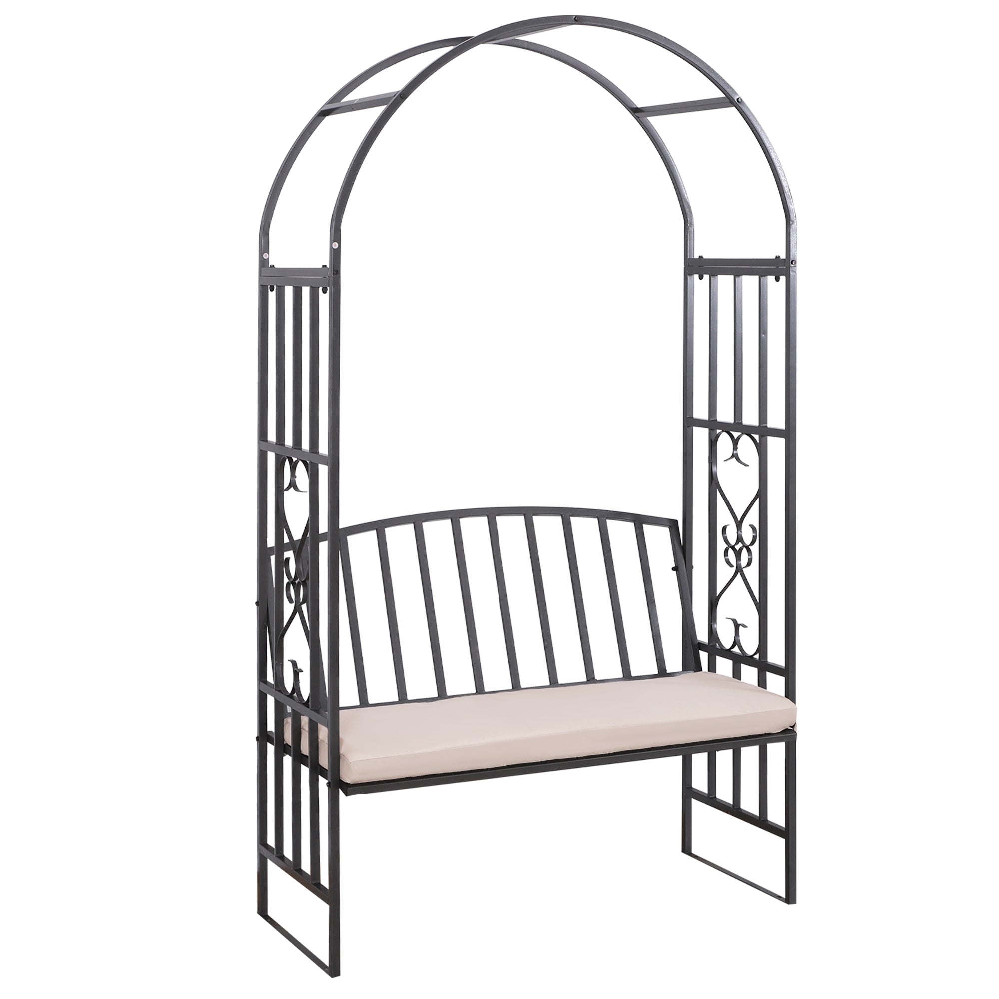 Outsunny Metal Frame Bench W/Arch, 114Lx60Wx206H cm-Grey - North Peak Garden Furniture