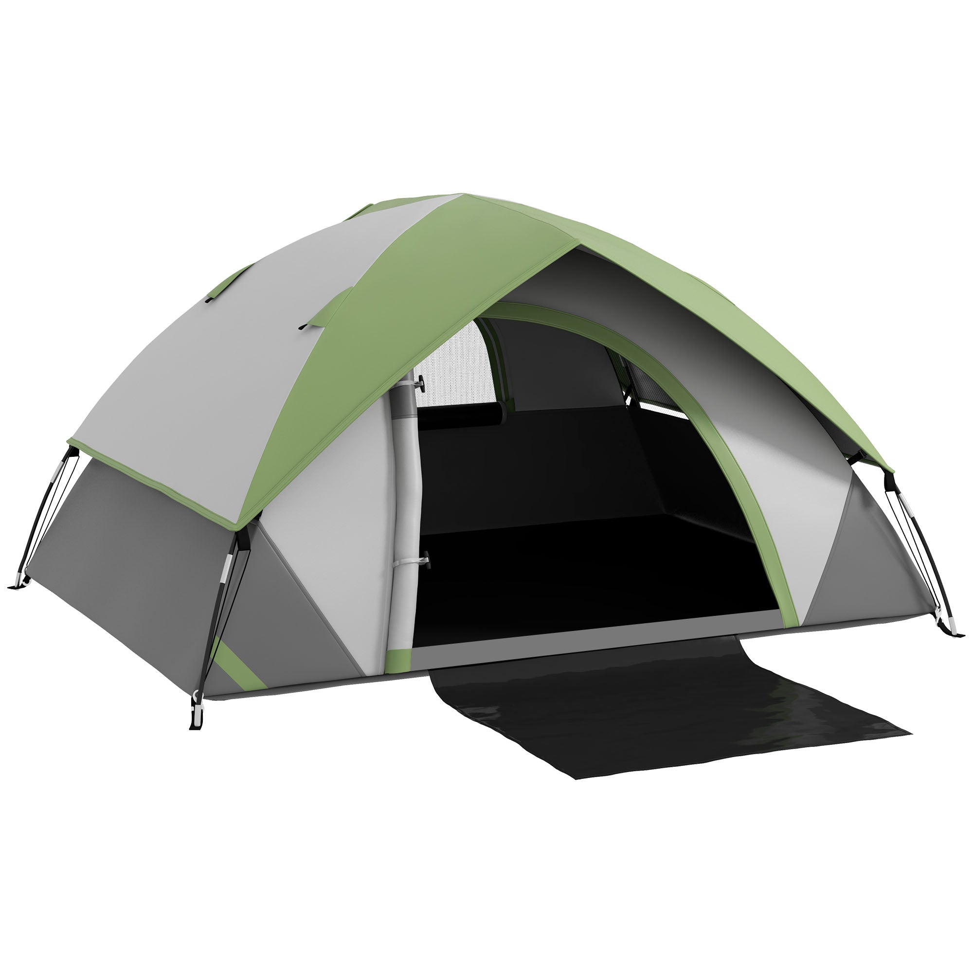 Outsunny Two Man Single Room Dome Tent, with Accessories - Green/Grey - North Peak Garden Furniture