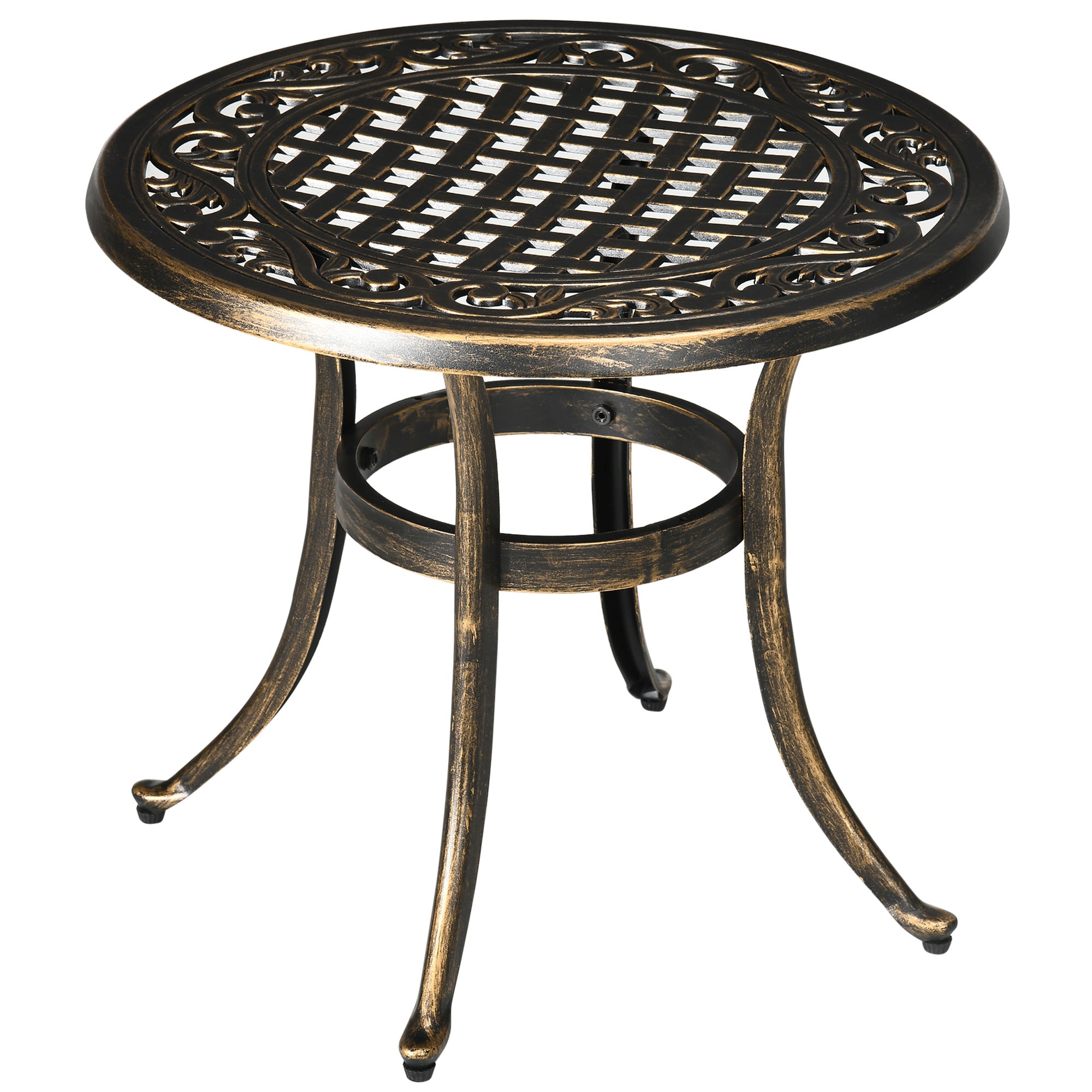 Outsunny 60cm Industrial Side Table, Round Hollow Top Design End Table with Cast Aluminum Frame for Patio, Garden, Balcony, Bronze - North Peak Garden Furniture
