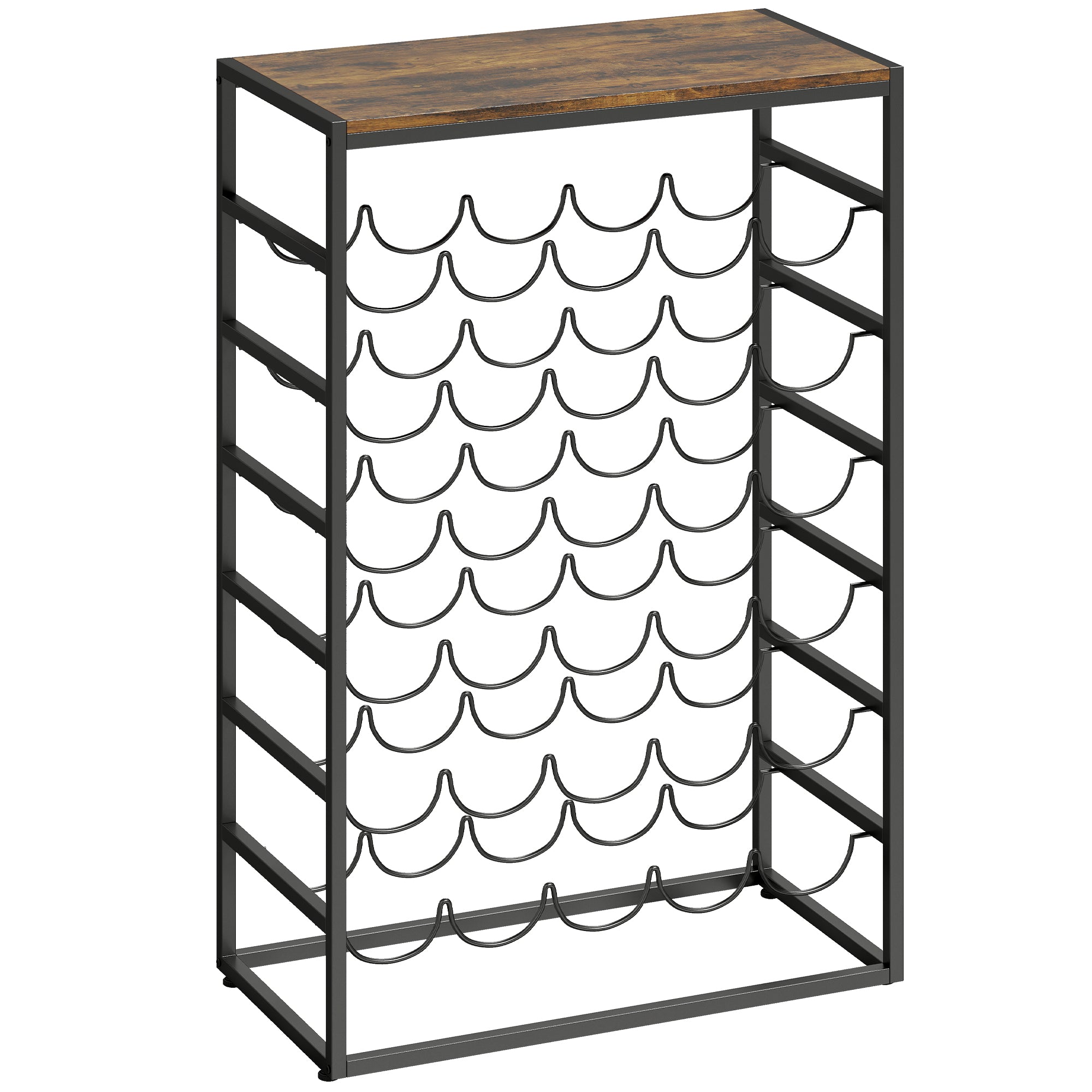 HOMCOM 30 Bottles Wine Rack, 6 Tier Free Standing Wine Storage Holder with Wood Effect Tabletop, Rustic Brown