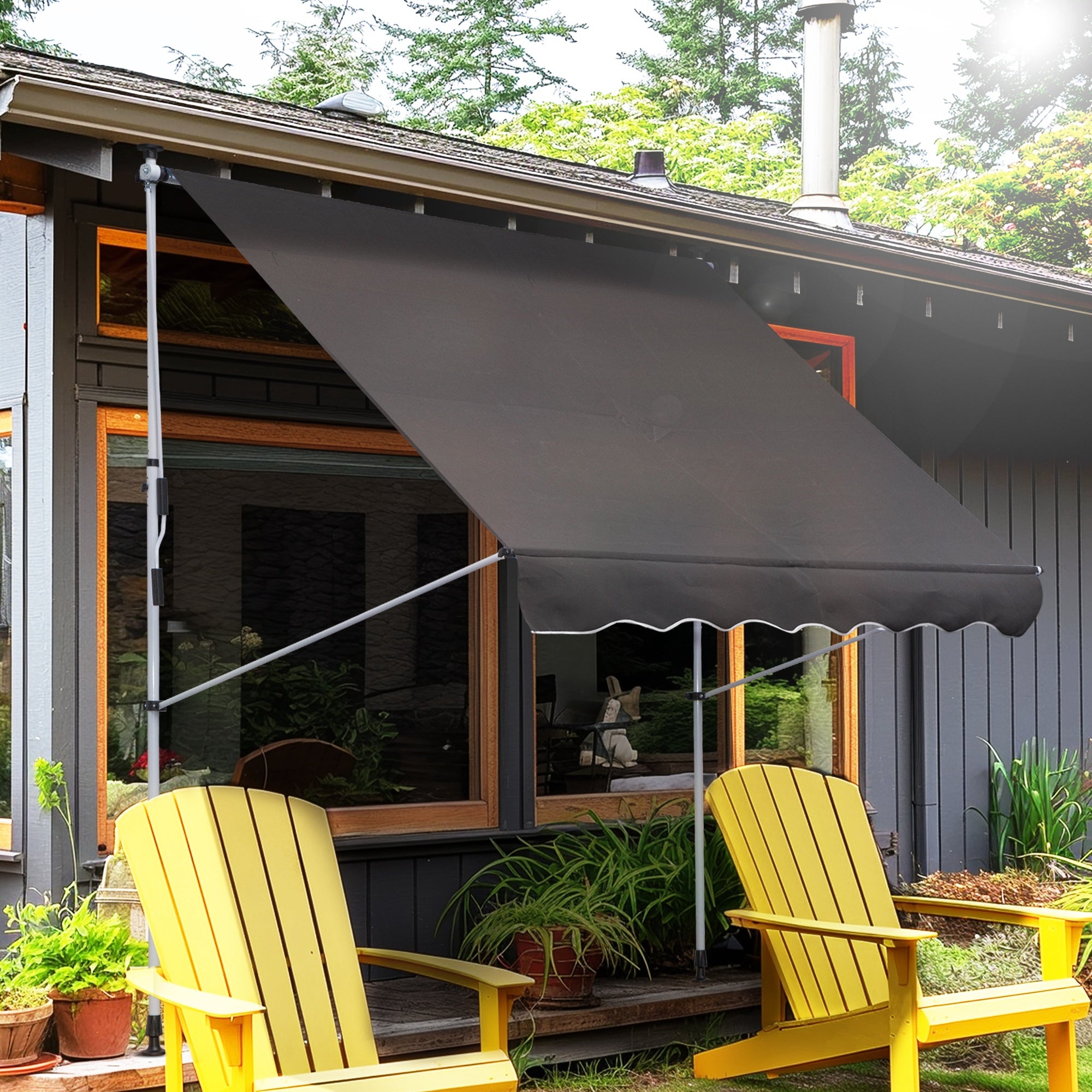 Outsunny Balcony 2 x 1.5m Manual Adjustable Awning DIY Patio Clamp Awning Canopy Retractable Shade Shelter Easy to Move for Balcony, Grey - North Peak Garden Furniture