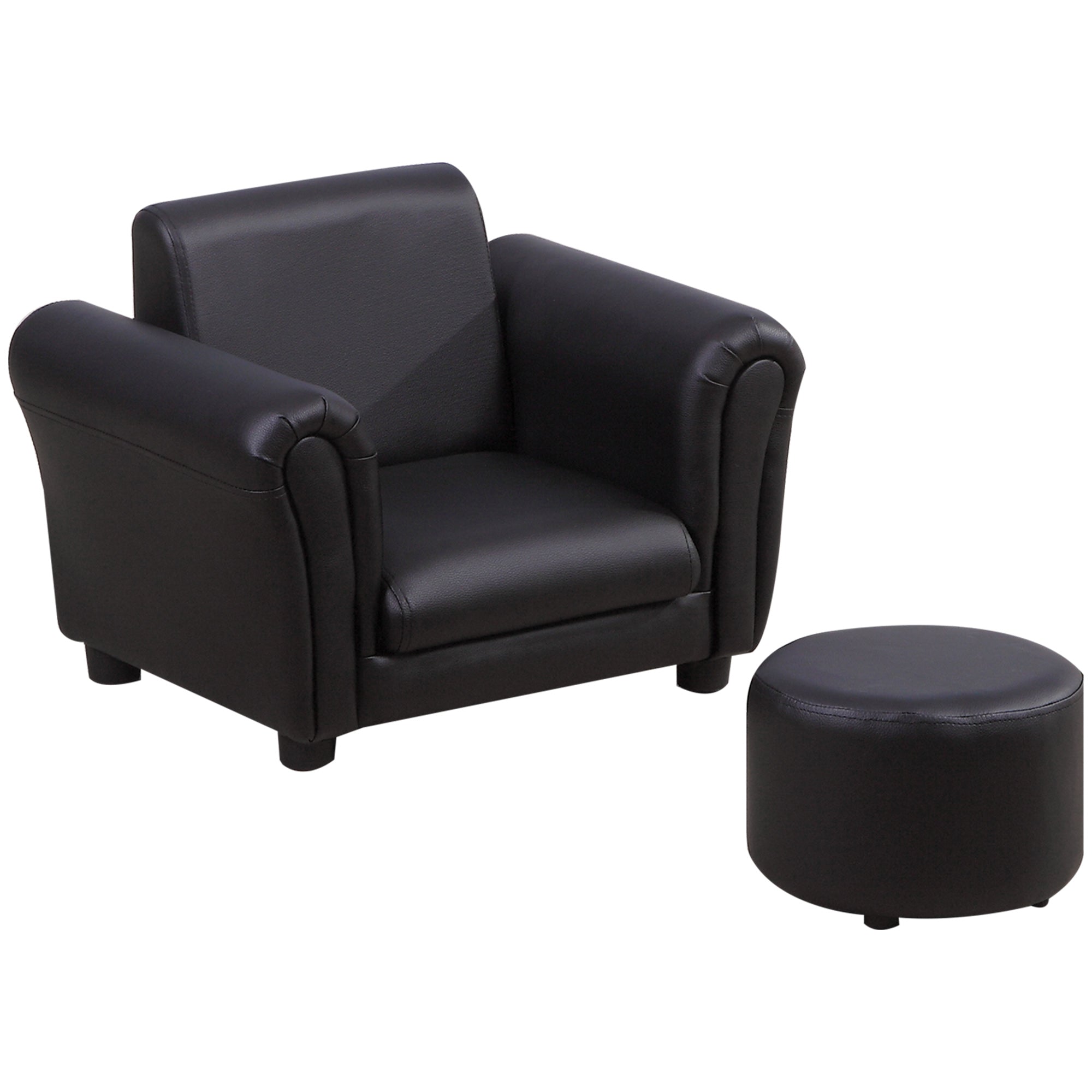 HOMCOM Toddler Chair Single Seater Kids Sofa Set, 54 x 42 x 41cm, Kids Sofa with Stool, Black - North Peak Garden Furniture