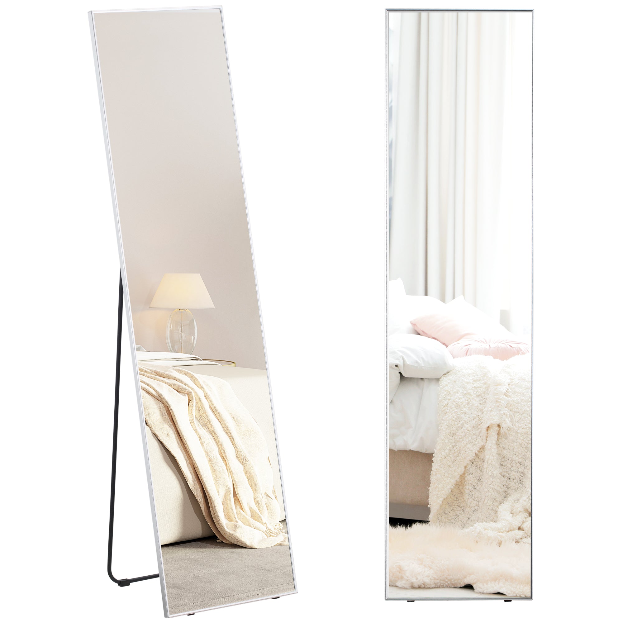 HOMCOM Full Length Mirror Wall-Mounted, 160 x 40 cm Freestanding Rectangle Dressing Mirror for Bedroom, Living Room, Black Frame - North Peak Garden Furniture