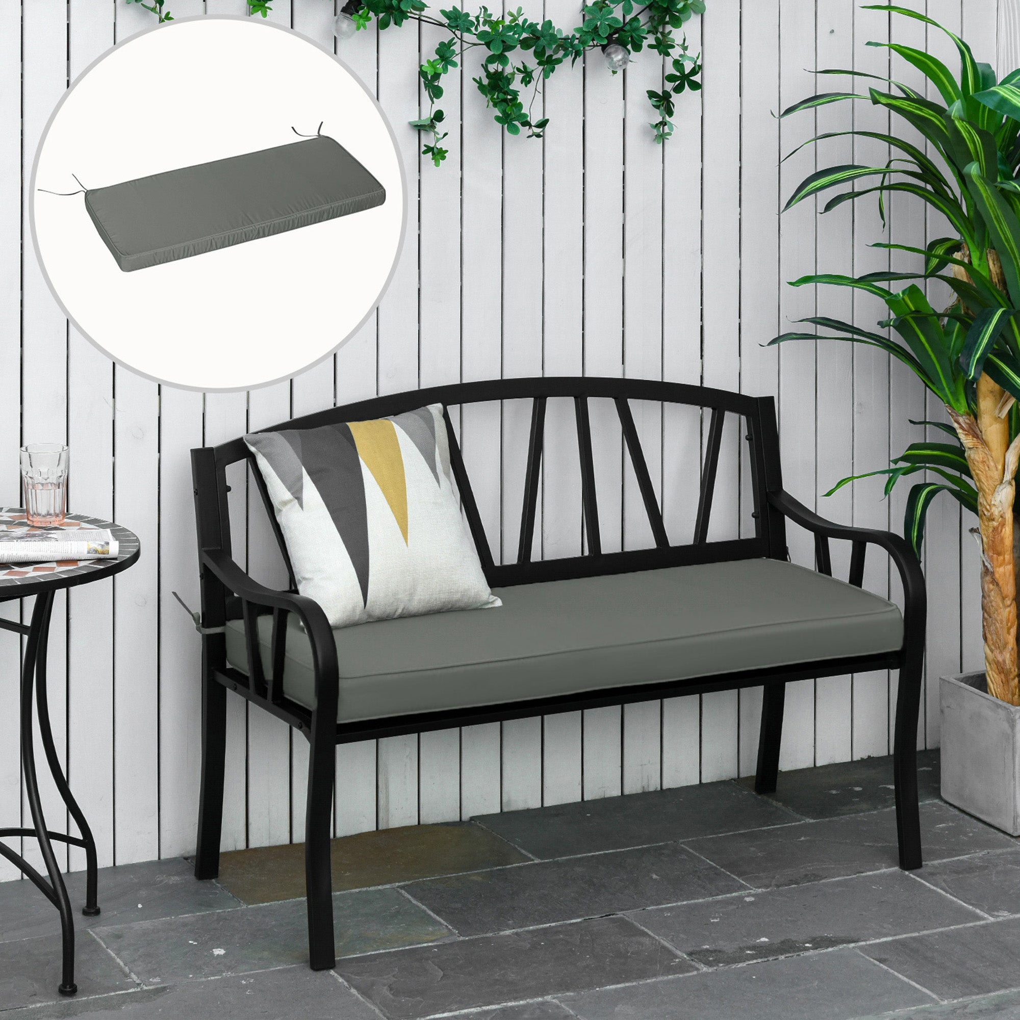 Outsunny Garden Bench Cushion 2 Seater Loveseat Seat Pad for Patio Swing Furniture for Indoor & Outdoor Use, 120 x 50 x 8 cm, Grey - North Peak Garden Furniture