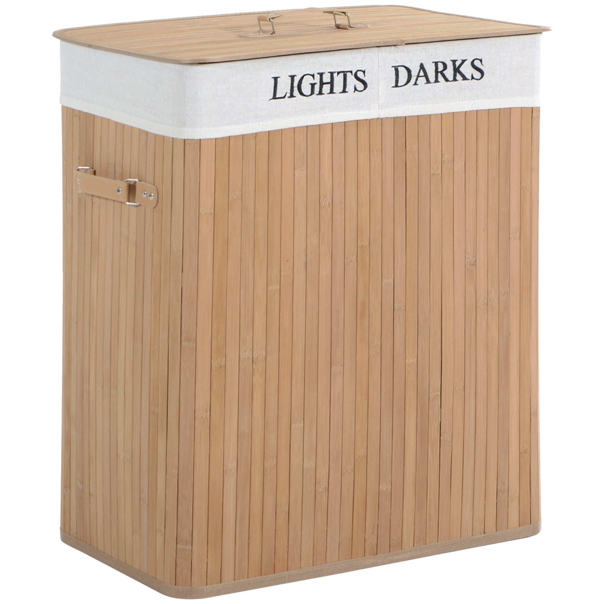 HOMCOM 100L Collapsible Natural Wood Laundry Hamper Organizer Clothes Washing Basket Bin Storage Box w/Lid Removable Lining 52x32x63cm, Wood Color - North Peak Garden Furniture