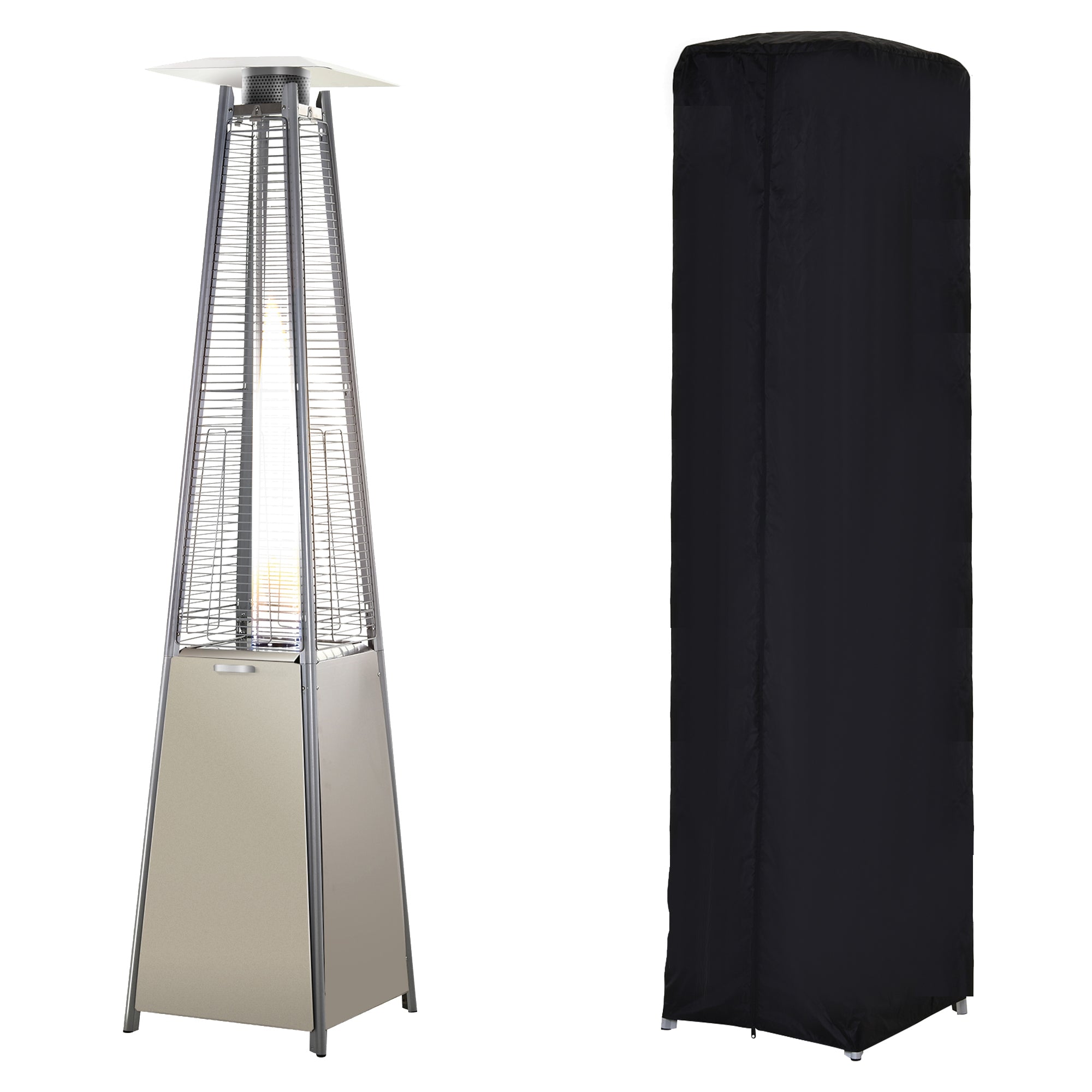 Outsunny Stainless Steel Outdoor Garden Pyramid Patio Heater with Wheels and Rain Cover - Silver - North Peak Garden Furniture