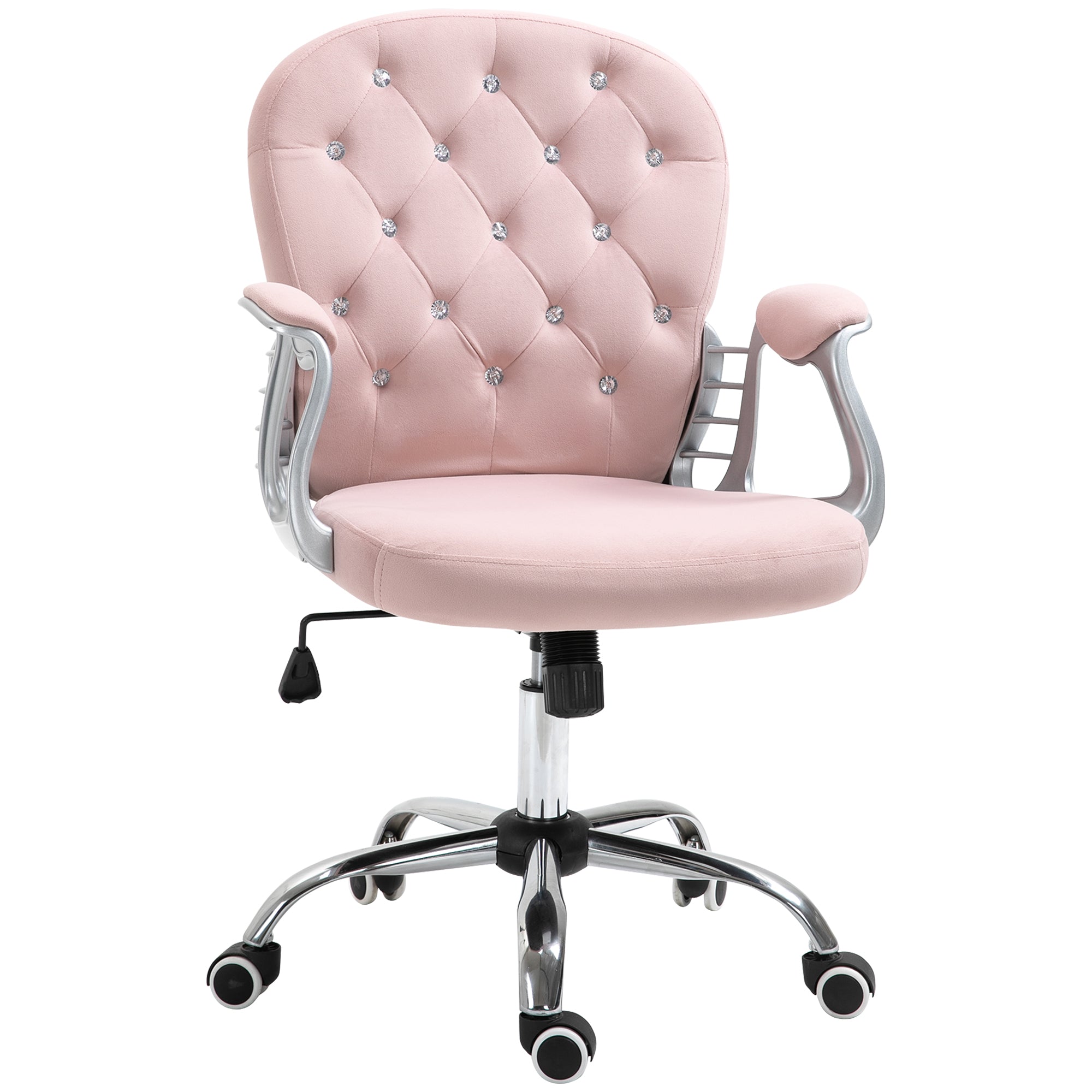 Vinsetto Office Chair, Swivel Desk Chair, Velvet Vanity Chair with Adjustable Height and Rolling Wheels for Home Work Study, Pink - North Peak Garden Furniture