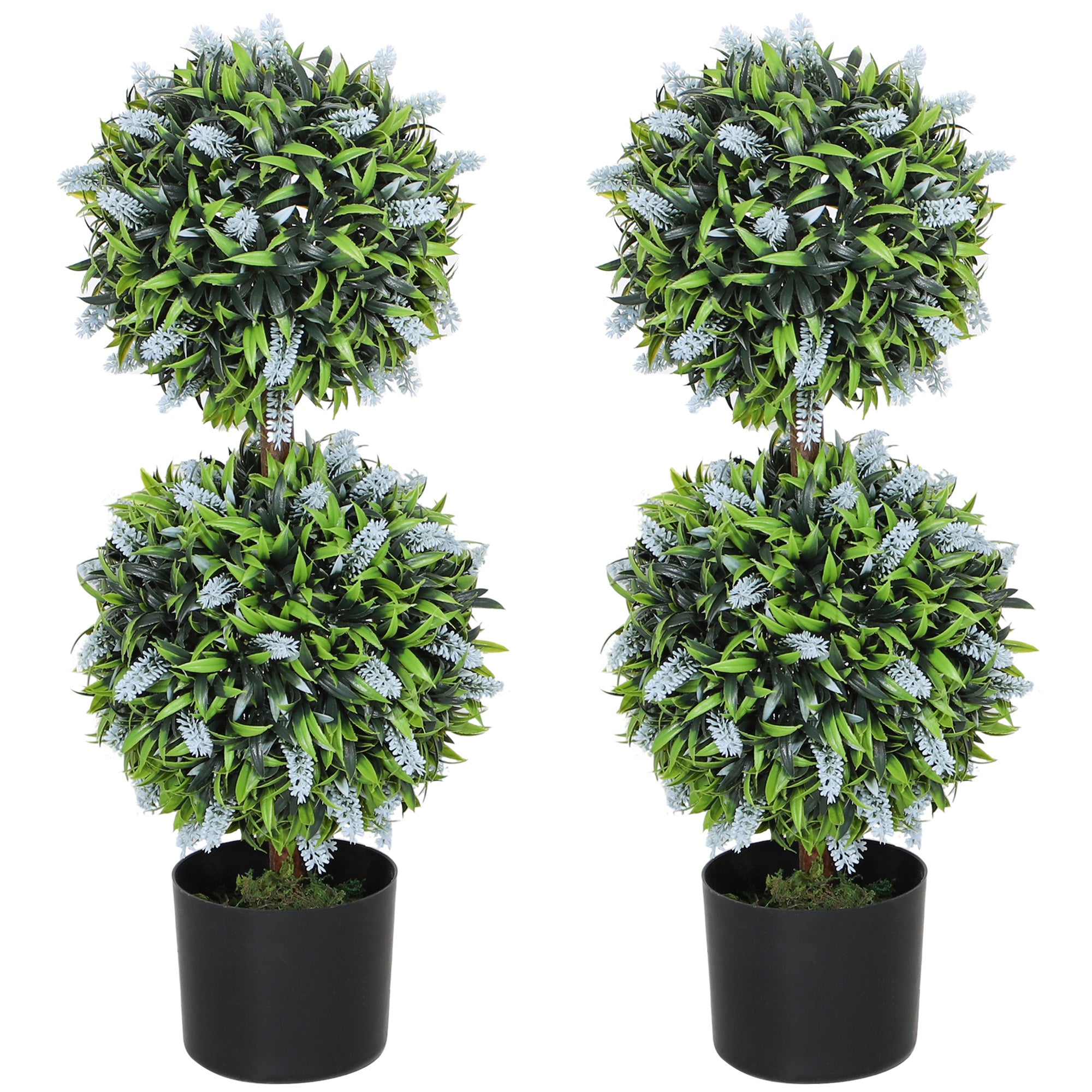 HOMCOM Set of 2 Decorative Artificial Plants Ball Trees with Lavender Flowers in Pot Fake Plants for Home Indoor Outdoor Decor, 70cm, Blue - North Peak Garden Furniture