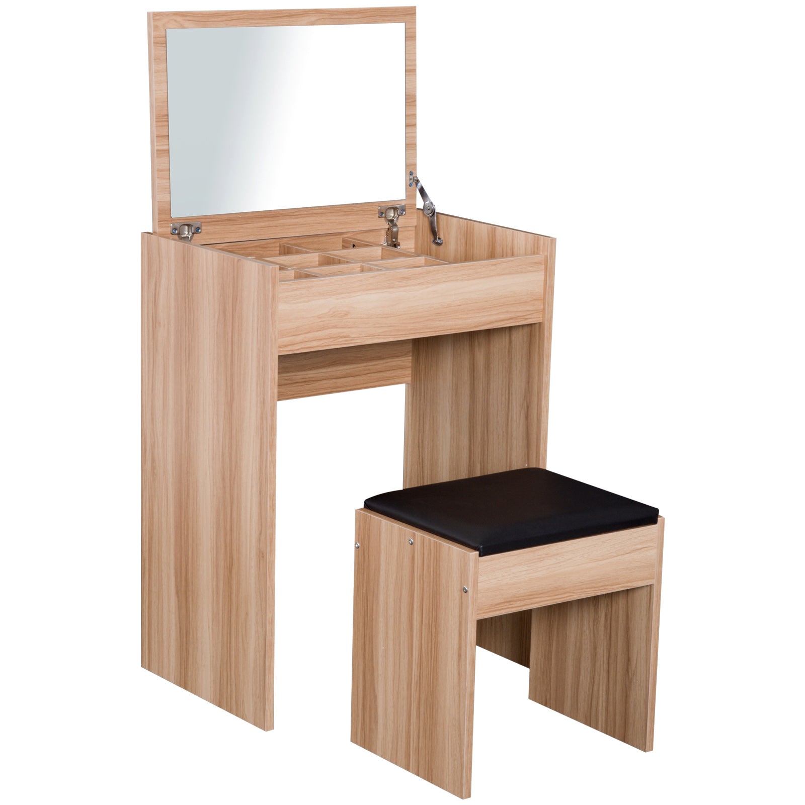 HOMCOM Dressing Table with Mirror and Stool, Vanity Makeup Table with Flip Up Mirror, Vanity Desk with Storage Unit and Padded Seat, Wood - North Peak Garden Furniture
