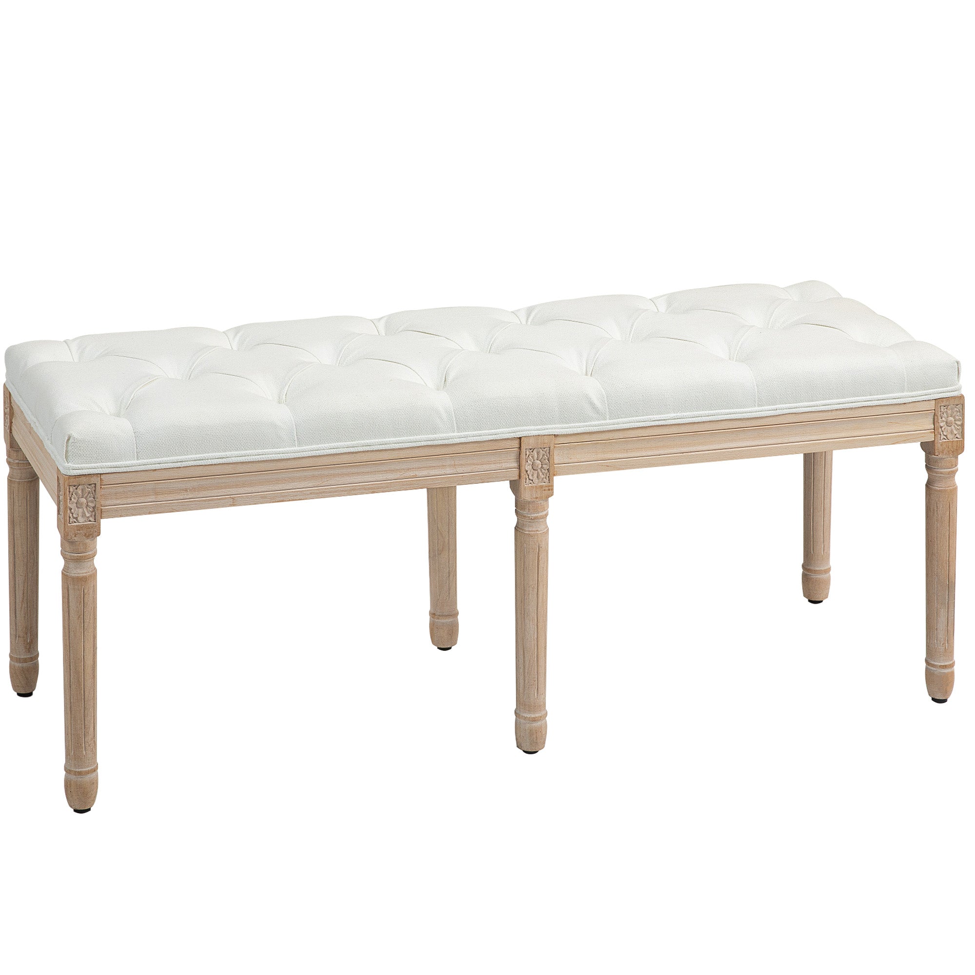 HOMCOM Vintage French Look Bed End Bench - Cream White - North Peak Garden Furniture