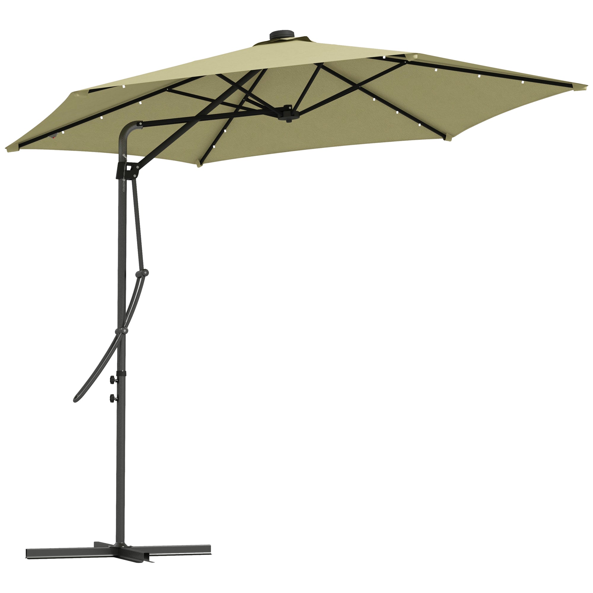 Outsunny 3(m) Garden Parasol Cantilever Umbrella with Solar LED, Cross Base and Waterproof Cover, Beige - North Peak Garden Furniture