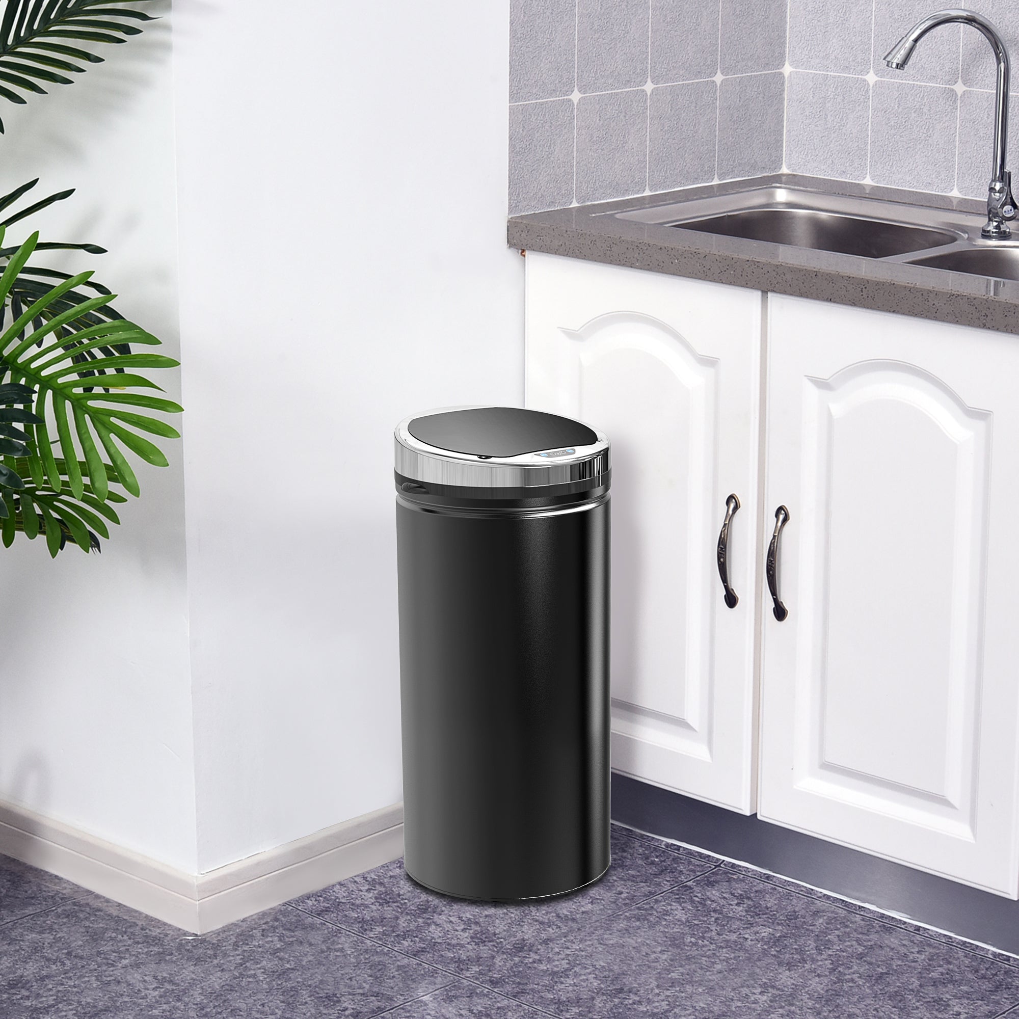HOMCOM 42L Sensor Bin for Kitchen Waste Automatic Dustbin Motion Detection Dustbin Stainless Steel Rubbish Can with Bucket, Black - North Peak Garden Furniture