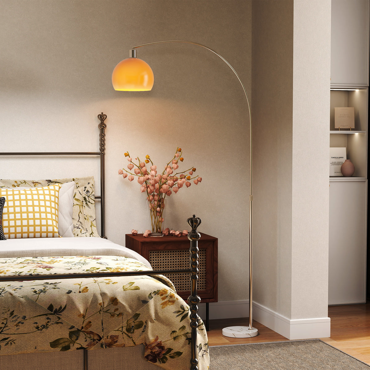 HOMCOM Floor Lamp for Living Room, Modern Standing Lamp with Shade & Foot Switch for Bedroom, Office, White