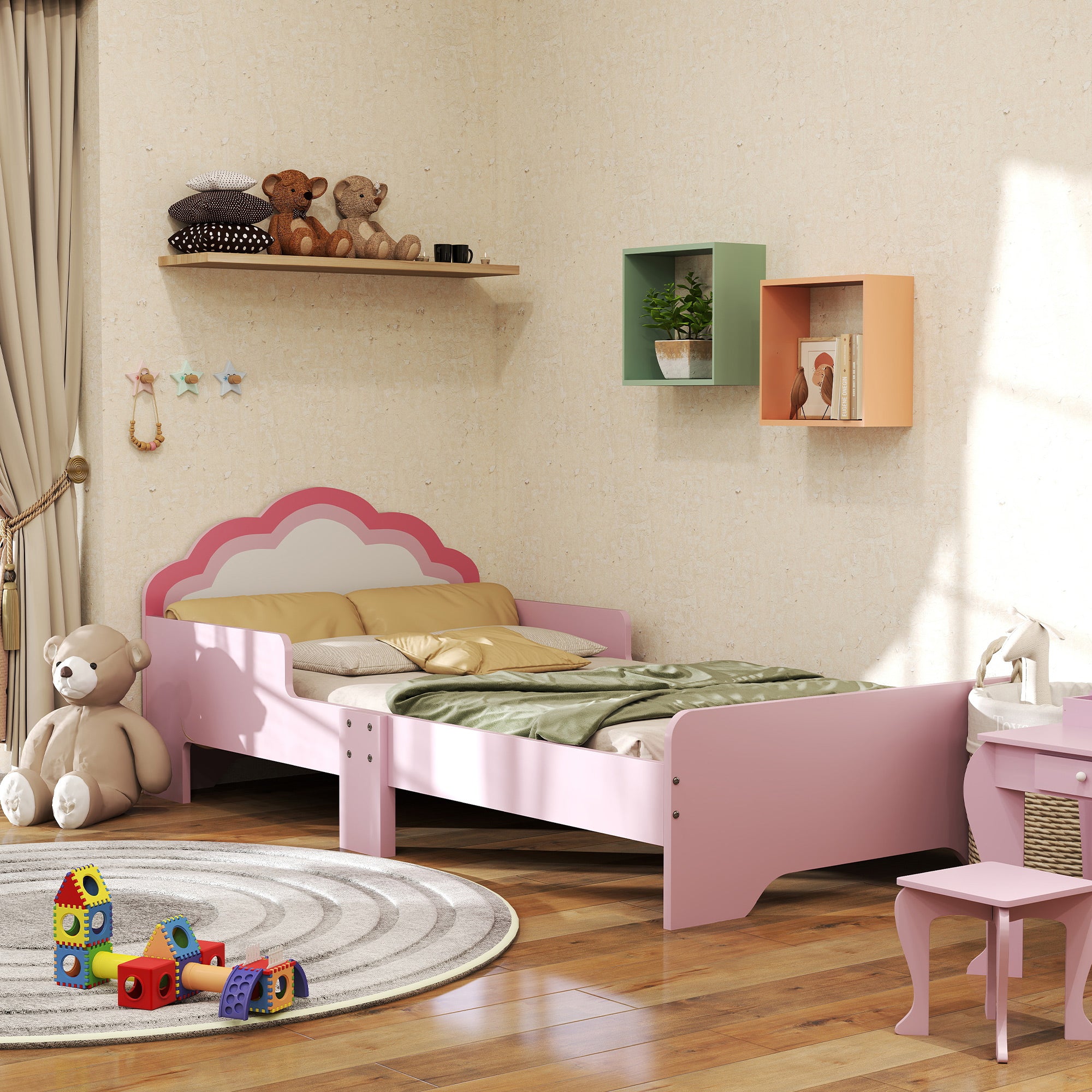 ZONEKIZ Toddler Bed Frame, Princess Bed for Kids, Cloud-Design, 143 x 74 x 55cm - Pink - North Peak Garden Furniture