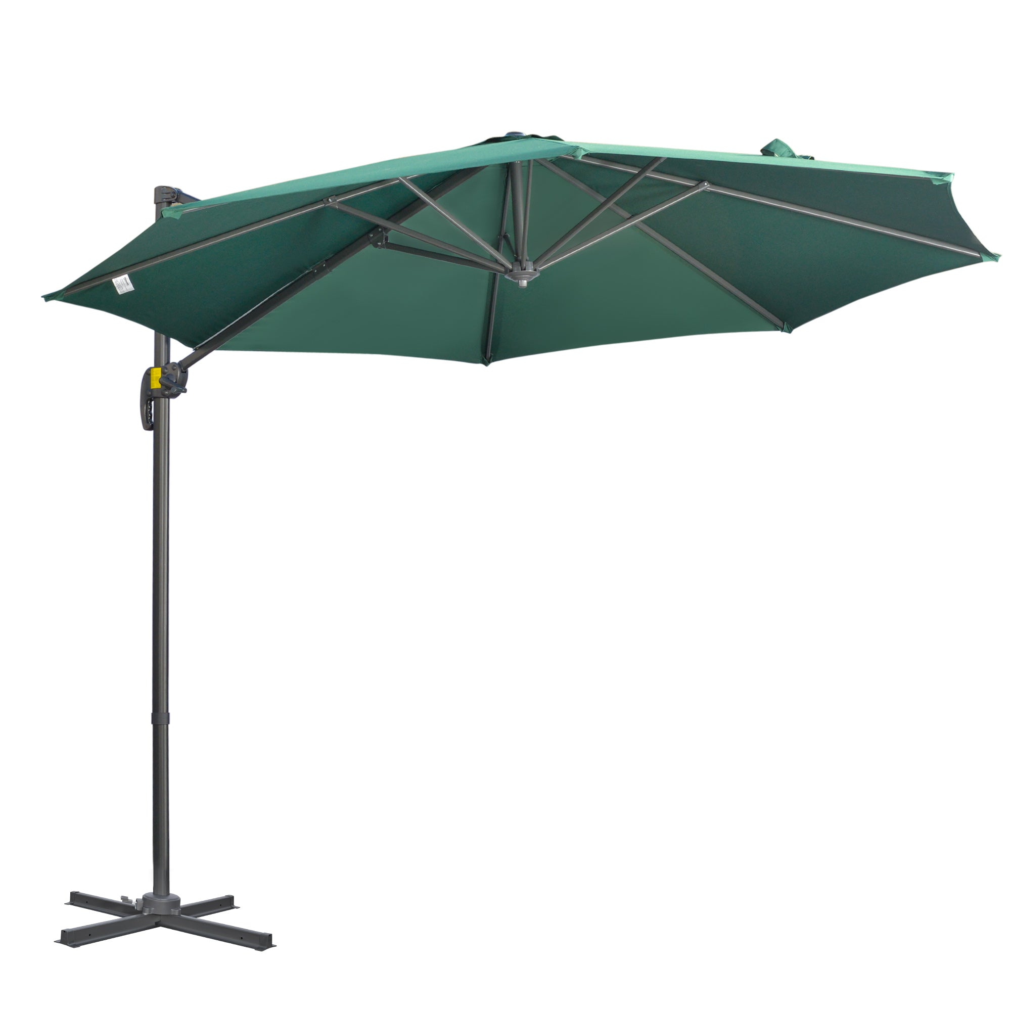 Outsunny 3 x 3(m) Cantilever Parasol with Cross Base, Garden Umbrella with 360° Rotation, Crank Handle and Tilt for Outdoor, Patio, Green - North Peak Garden Furniture