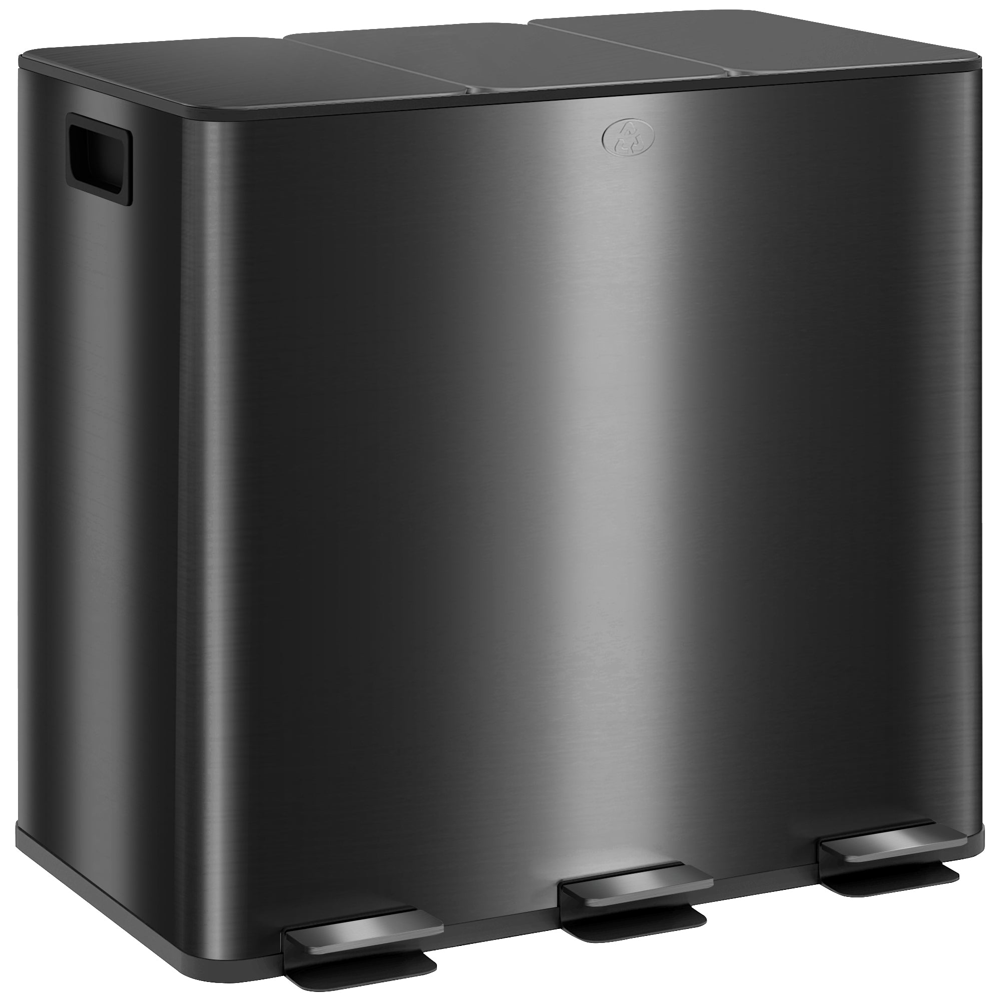 HOMCOM 3 x 15L Pedal Bin, Steel Triple Kitchen Bin with Soft Close Lid, Removable Inner Buckets, Fingerprint-Proof, Black - North Peak Garden Furniture