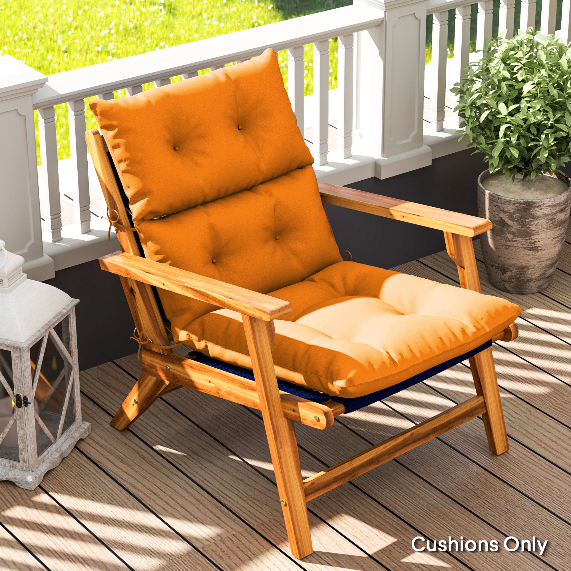 Outsunny Tufted Adirondack Chair Cushion, Thick Garden Seat Cushion Pad with Backrest, Rocking Chair Cushion with Ties for Outdoor and Indoor Use, Orange - North Peak Garden Furniture