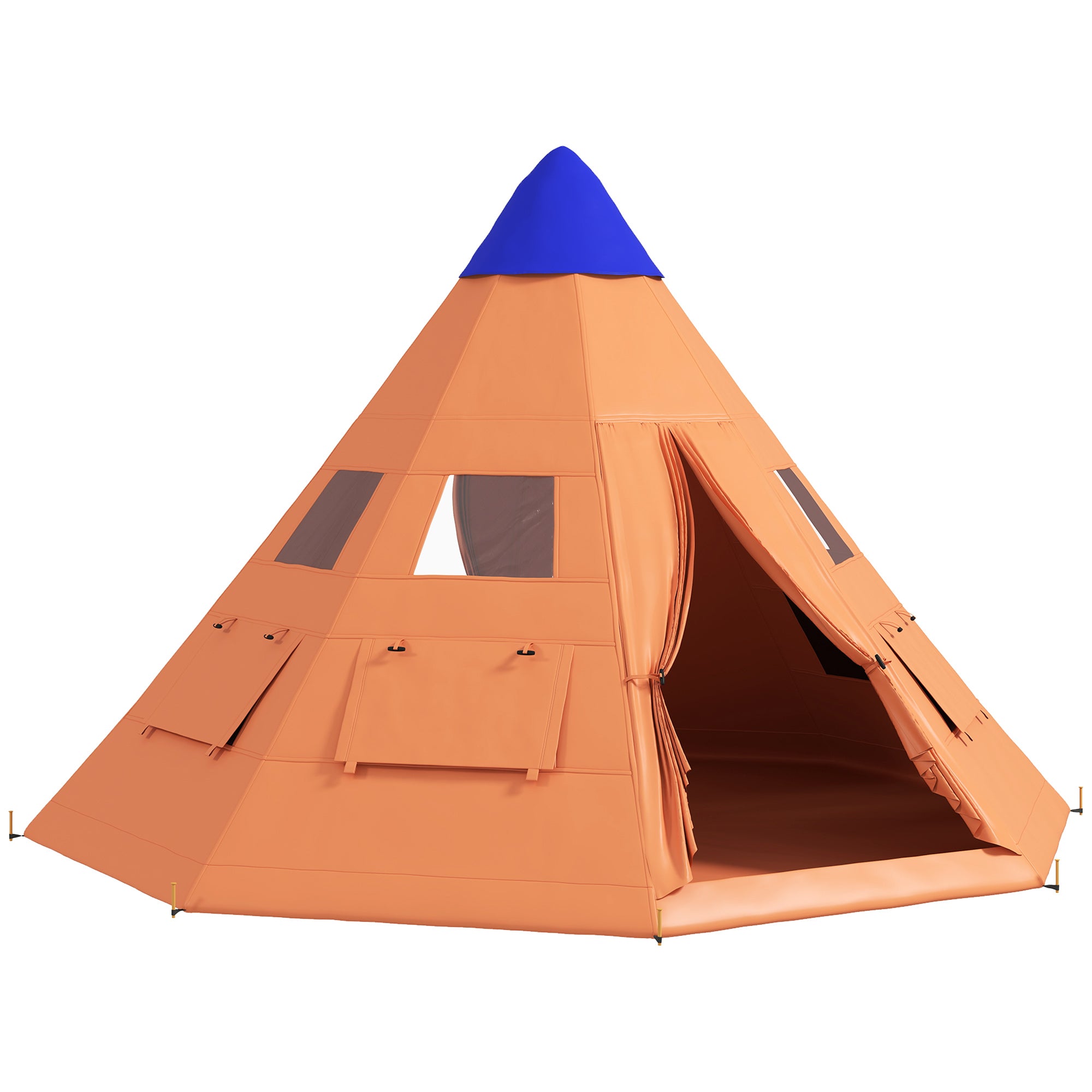 Outsunny 6 Men Tipi Tent with Carry Bag - Orange - North Peak Garden Furniture