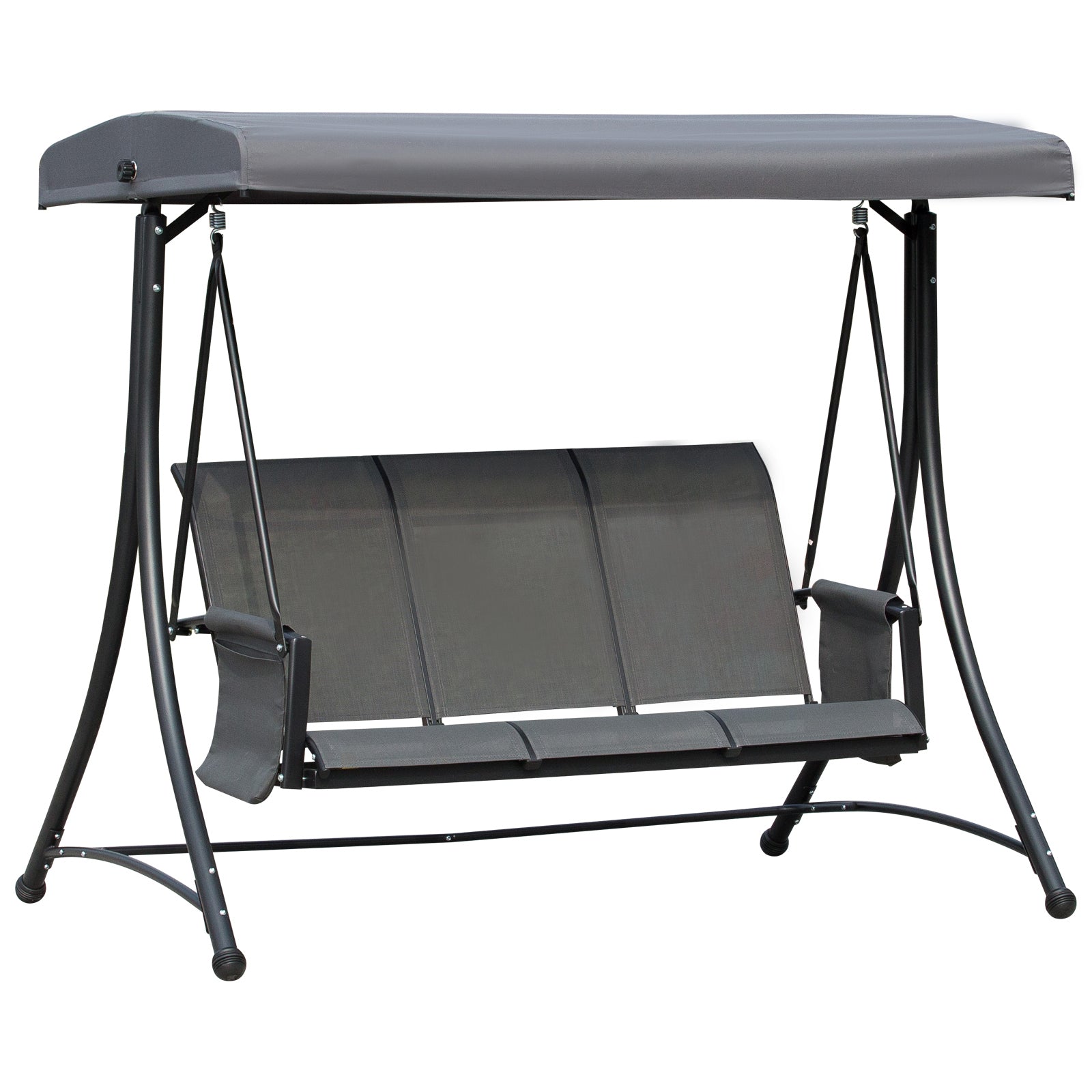 Outsunny 3 Person Outdoor Patio Porch Swing Chair with High Back Design, Side Pouches and Adjustable Canopy, Charcoal Grey - North Peak Garden Furniture
