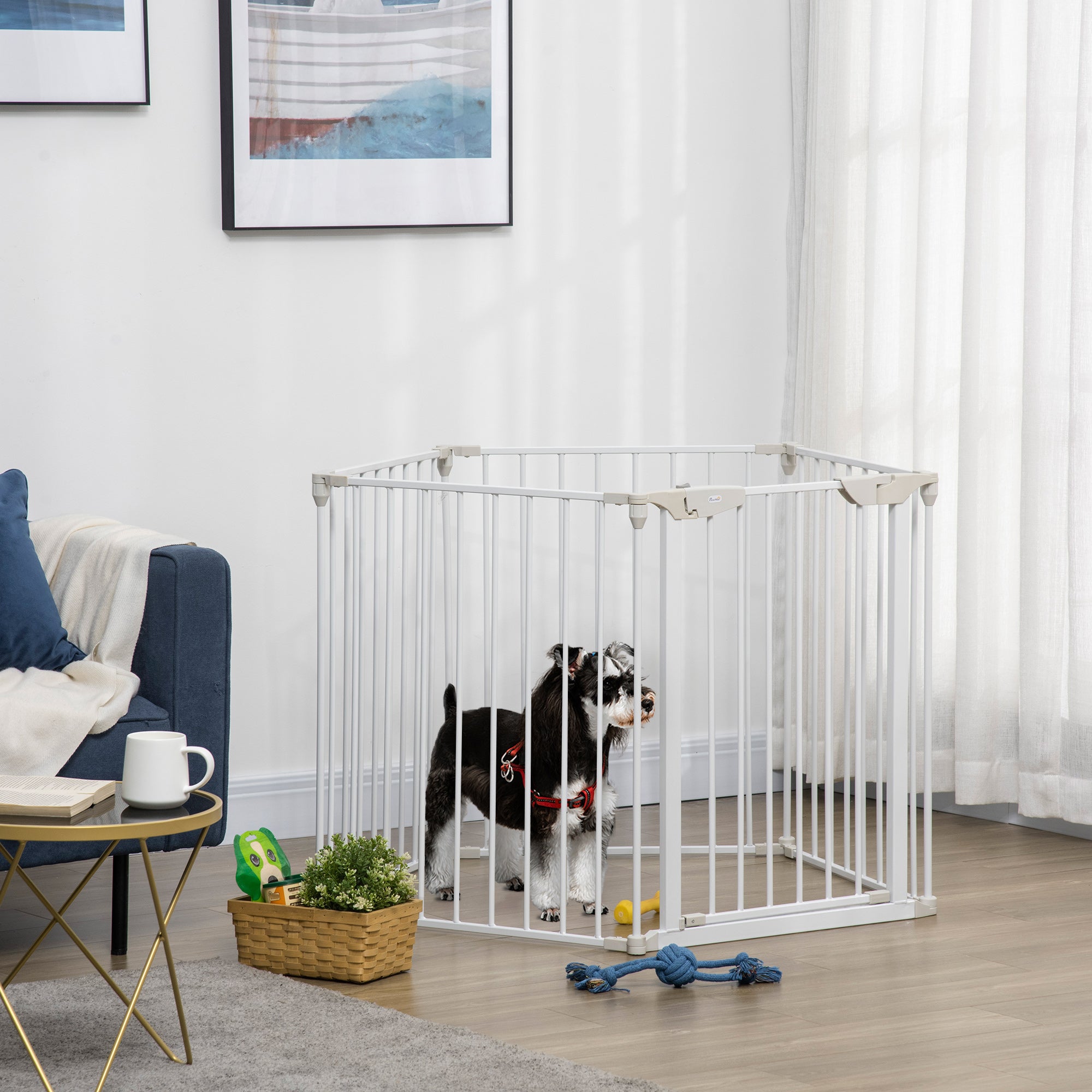PawHut 5 Panels Pet Playpen Metal Fence w/ Walk Through Door - White - North Peak Garden Furniture