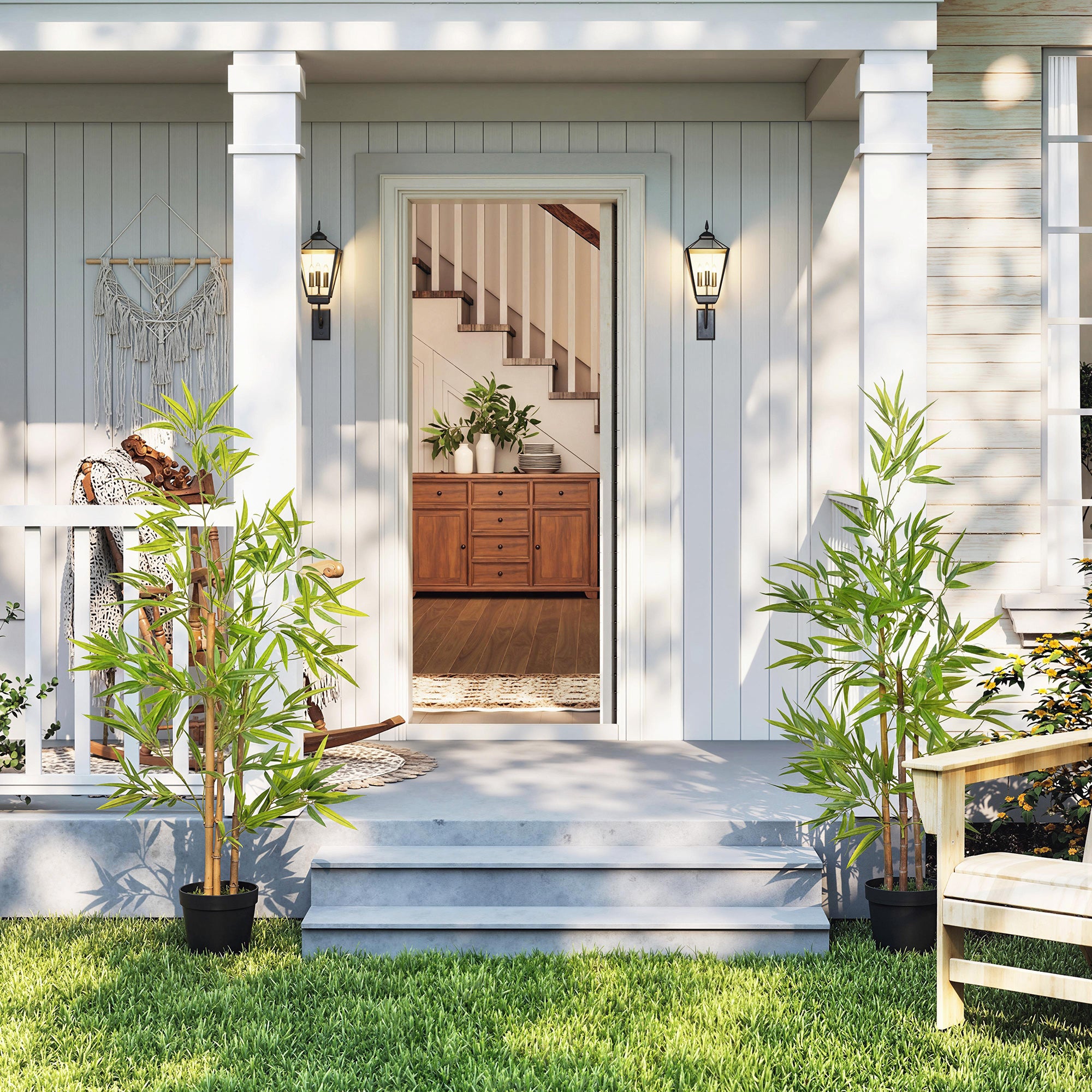 Outsunny Set of 2 120cm/4FT Artificial Bamboo Trees Decorative Plant w/ Heavy Pot Indoor Outdoor Style Home Office Greenery Decoration