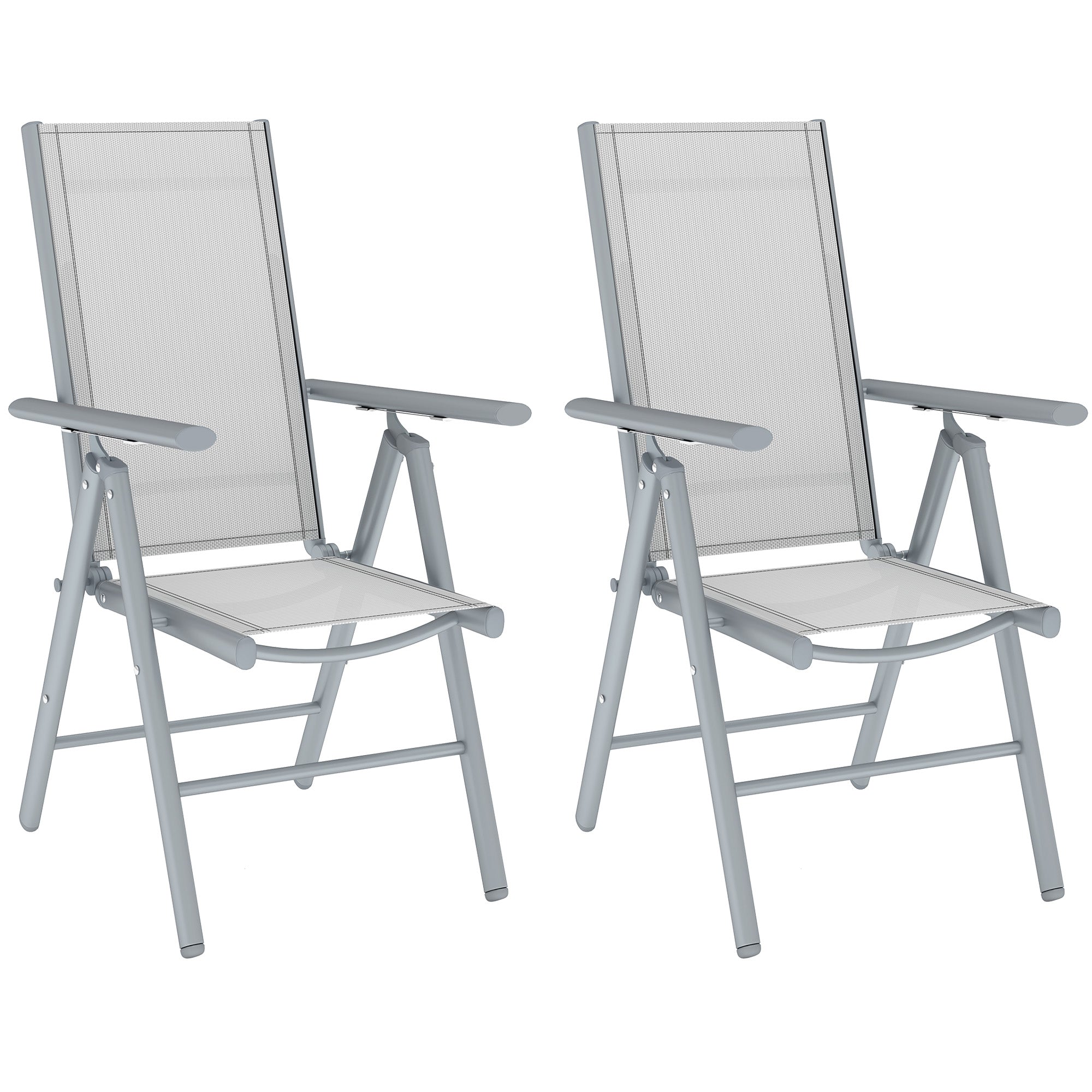 Outsunny Set of Two Aluminium Folding Chairs - Light Grey - North Peak Garden Furniture