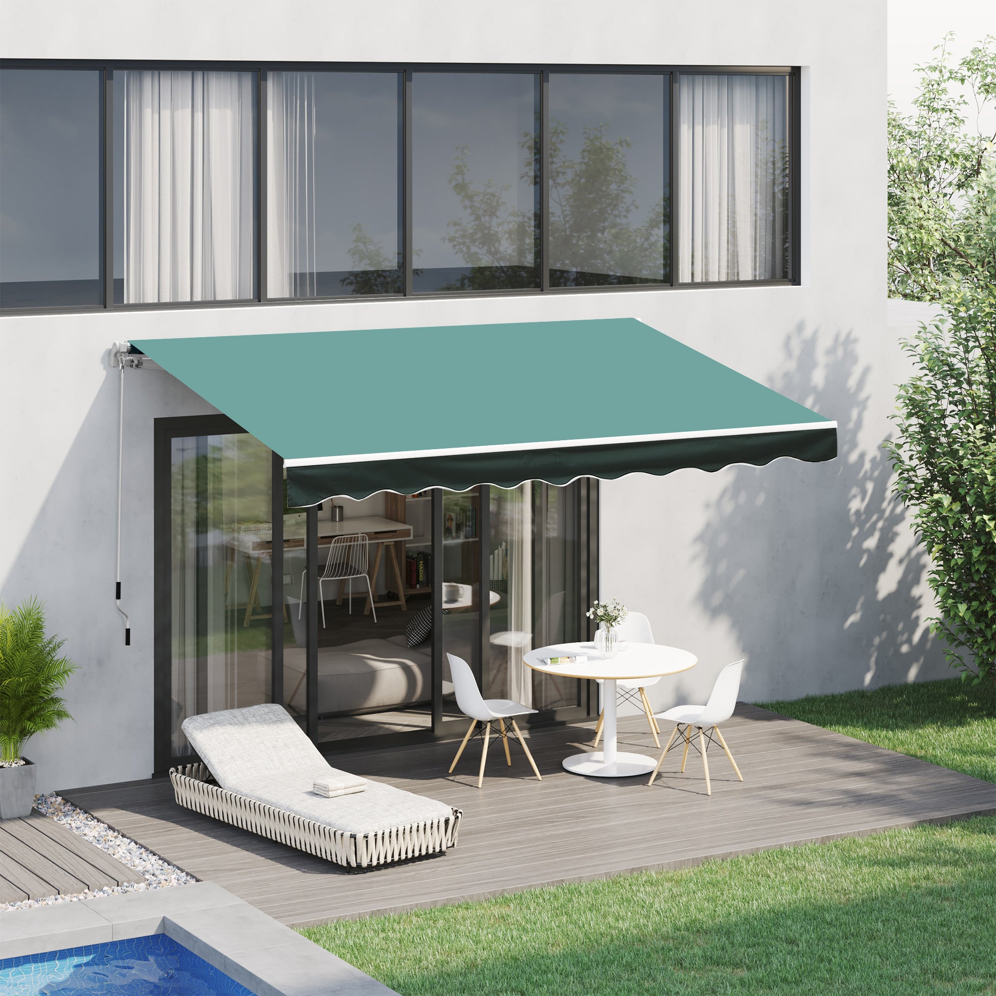 Outsunny 3x2.5 m Sun Shade Canopy Garden Patio Manual Retractable Awning Canopy-Dark Green - North Peak Garden Furniture