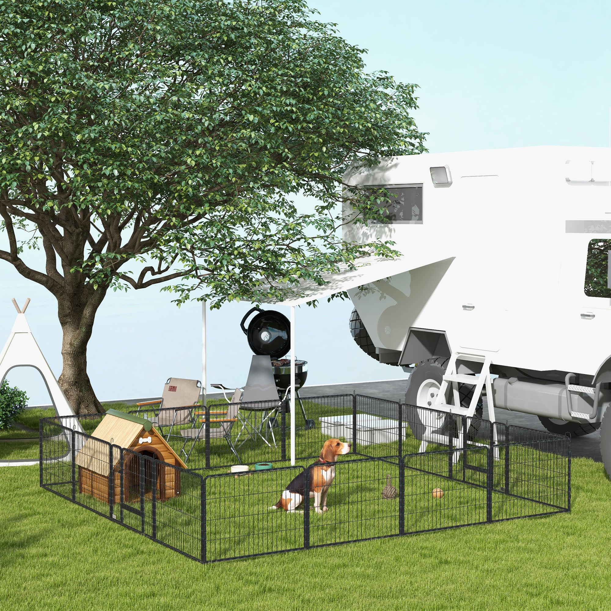 PawHut 16 Panels Heavy Duty Puppy Playpen, for Small Dogs, Indoor and Outdoor Use - Grey - North Peak Garden Furniture