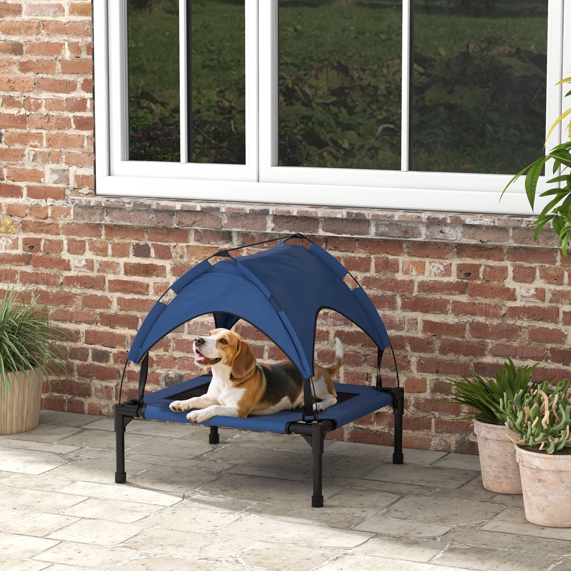 PawHut Cooling Raised Pet Bed w/ Washable Breathable Mesh, for Small Medium Dogs, 76 x 61 x 69.5cm - Dark Blue