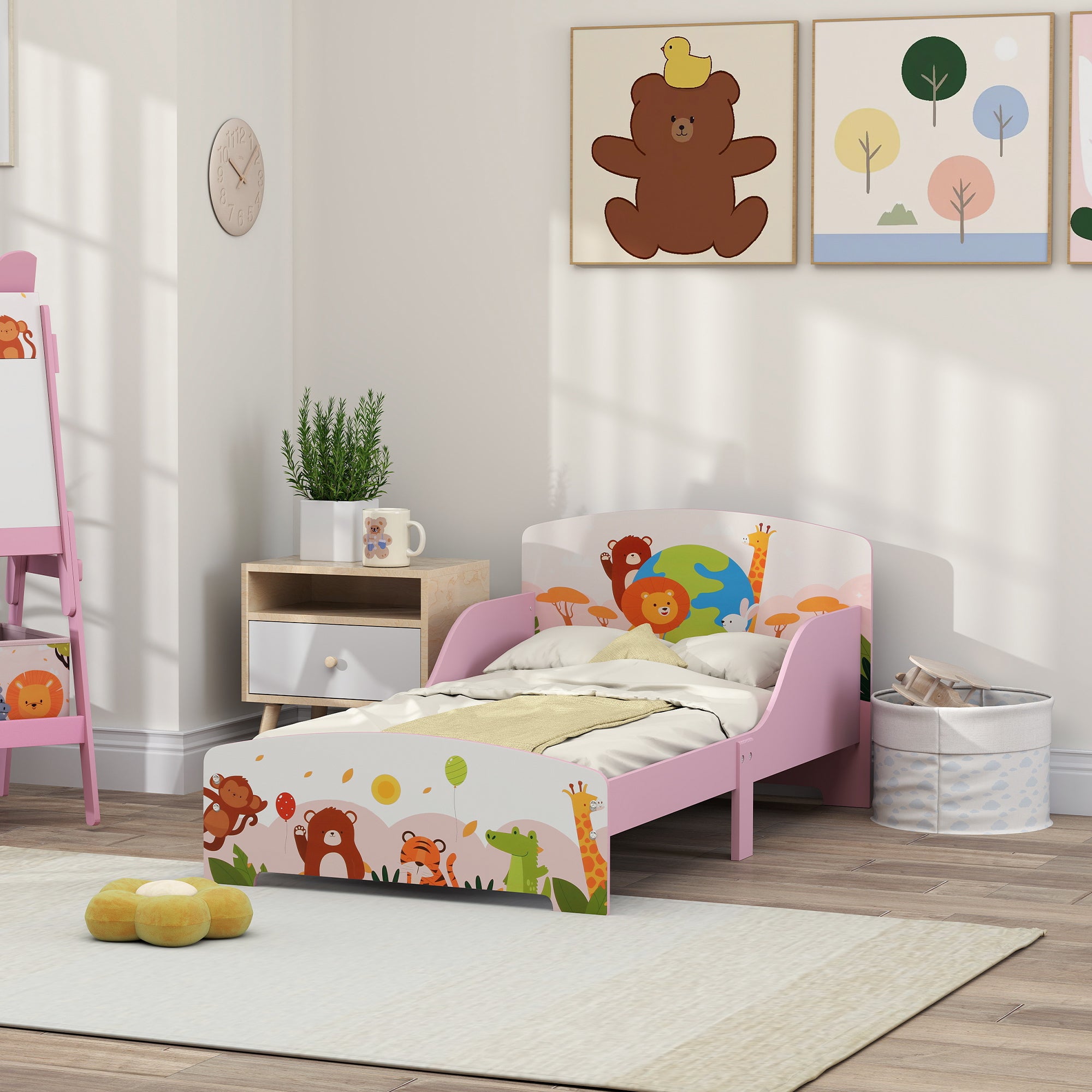 AIYAPLAY Cute Animal-Themed Toddler Bed w/ Safety Rails, 143 x 77 x 60cm - North Peak Garden Furniture