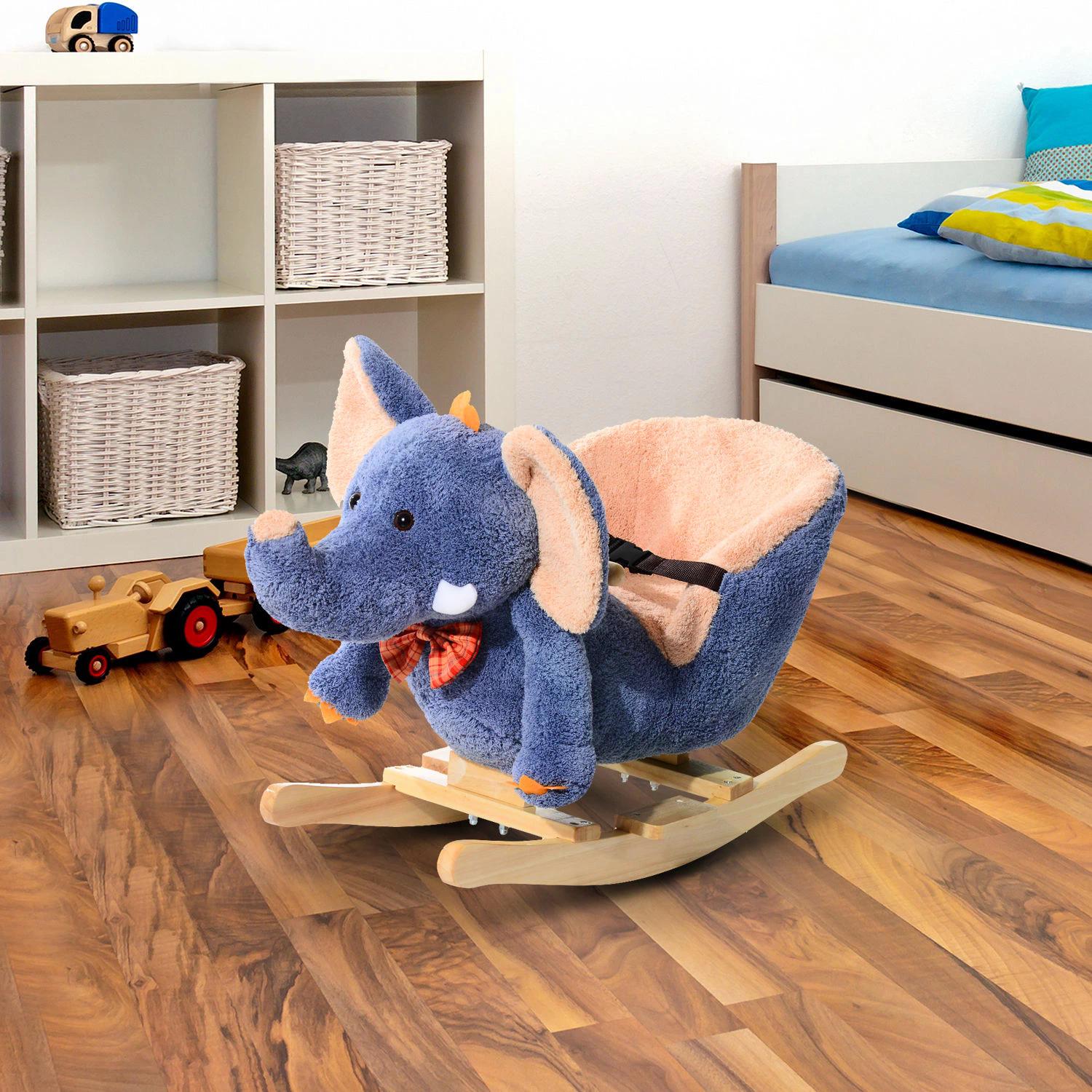 HOMCOM Children Rocking Seat with Sound, Elephant-Blue/Beige - North Peak Garden Furniture