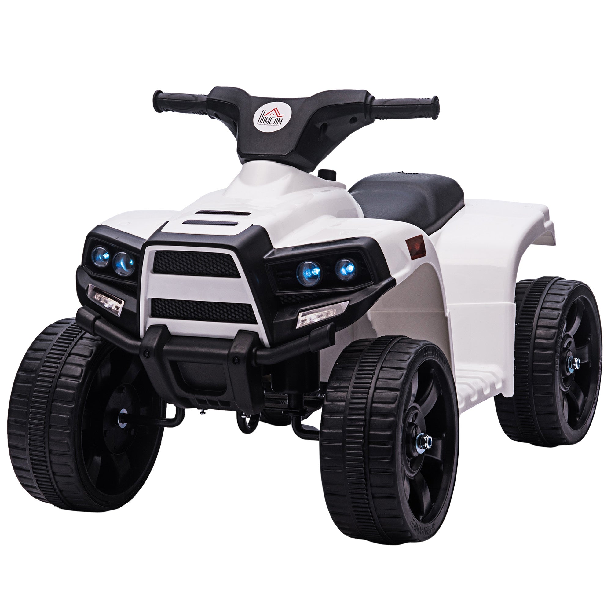 HOMCOM 6V Kids Electric Ride on Car, All Terrain Vehicle Toy, Quad Bike With Headlights, Horn, for Toddlers 18-36 Months White - North Peak Garden Furniture