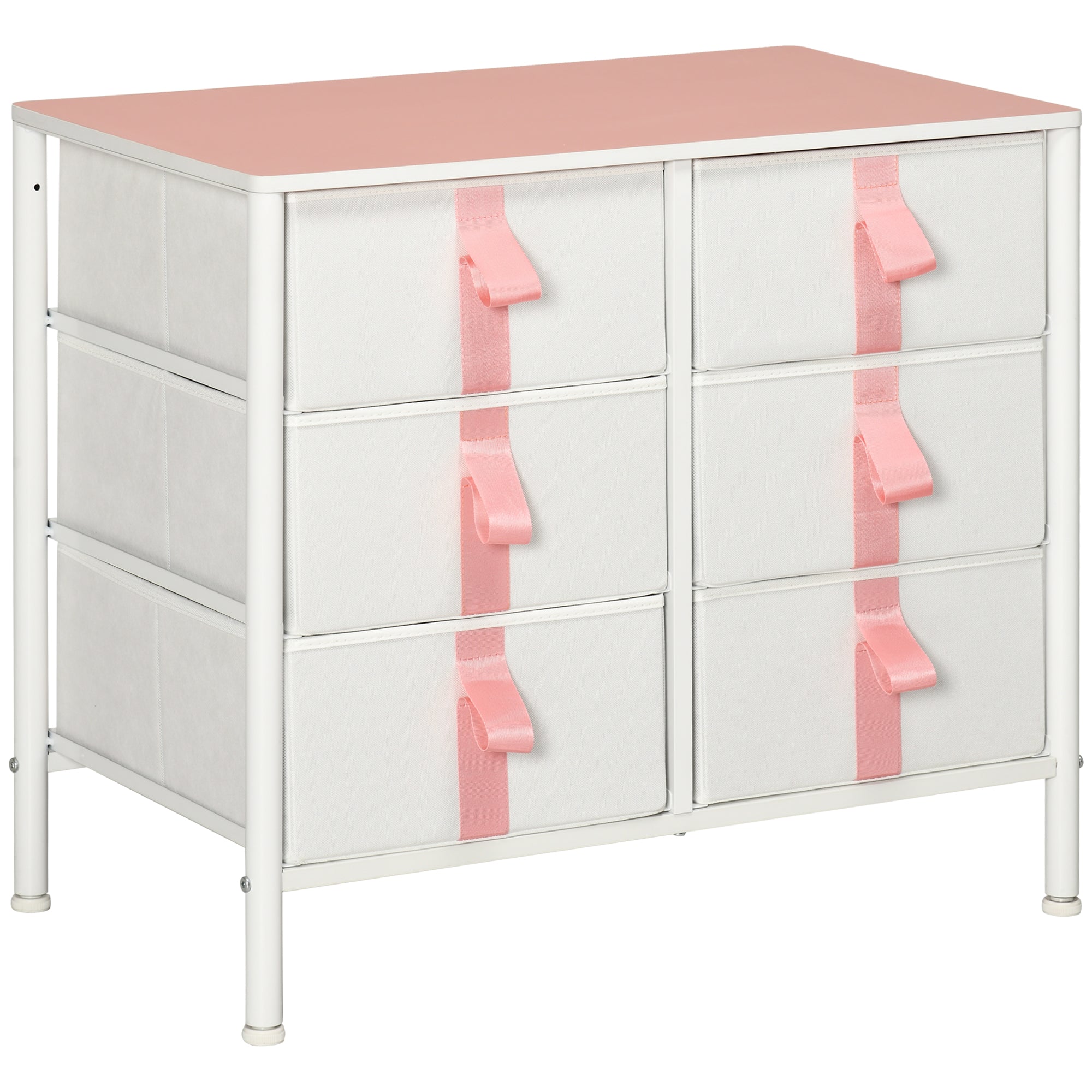 HOMCOM Chest of Drawers, Cloth Organizer Unit with 6 Fabric Drawers, Metal Frame and Wooden Top, Storage Cabinet for Kids Room, Living Room, Closet, Hallway, Pink - North Peak Garden Furniture