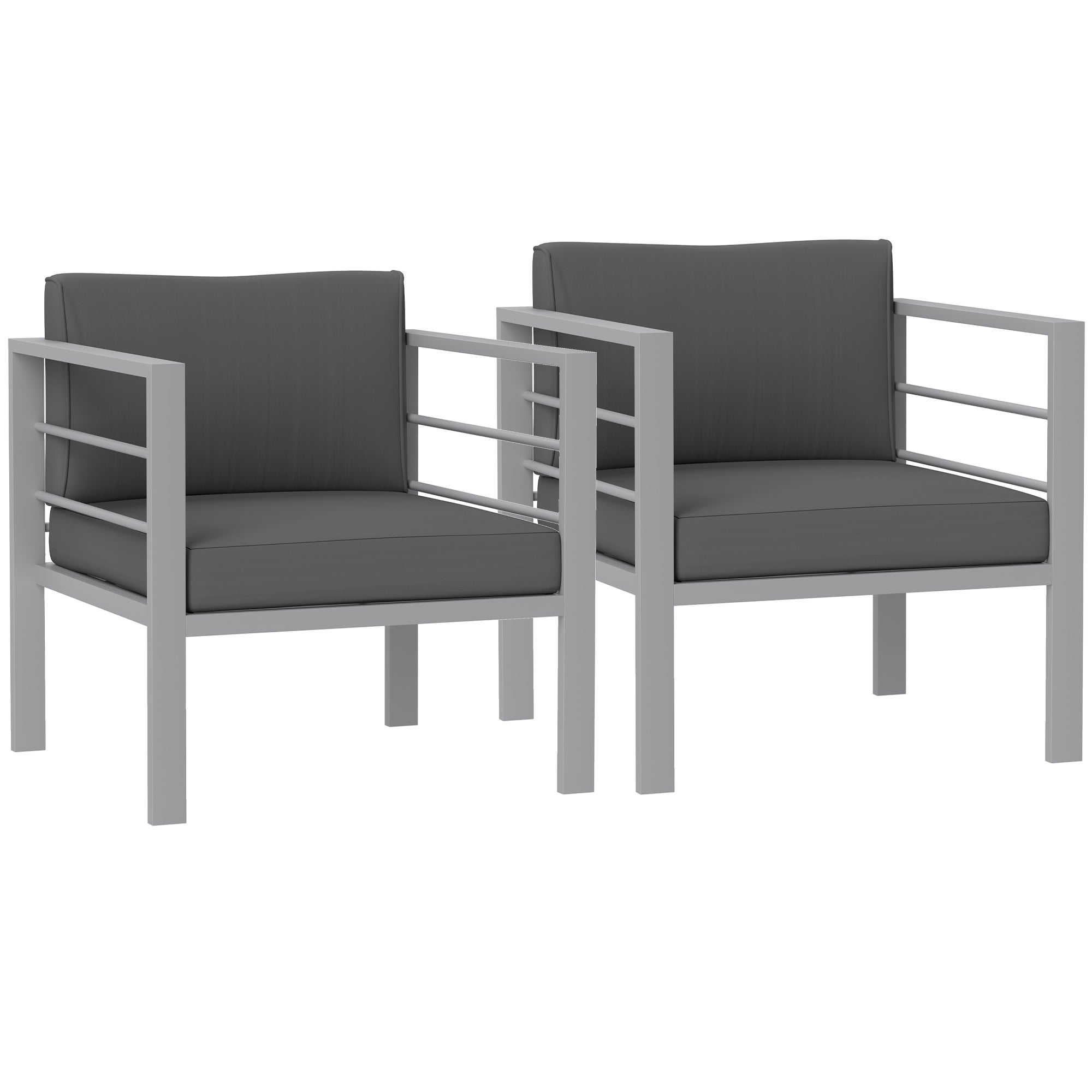 Outsunny Garden Sofa Set of 2, All-Weather Garden Sofa Set with Removable Cushions, Metal Frame Outdoor Furniture for Balcony, Charcoal Grey - North Peak Garden Furniture