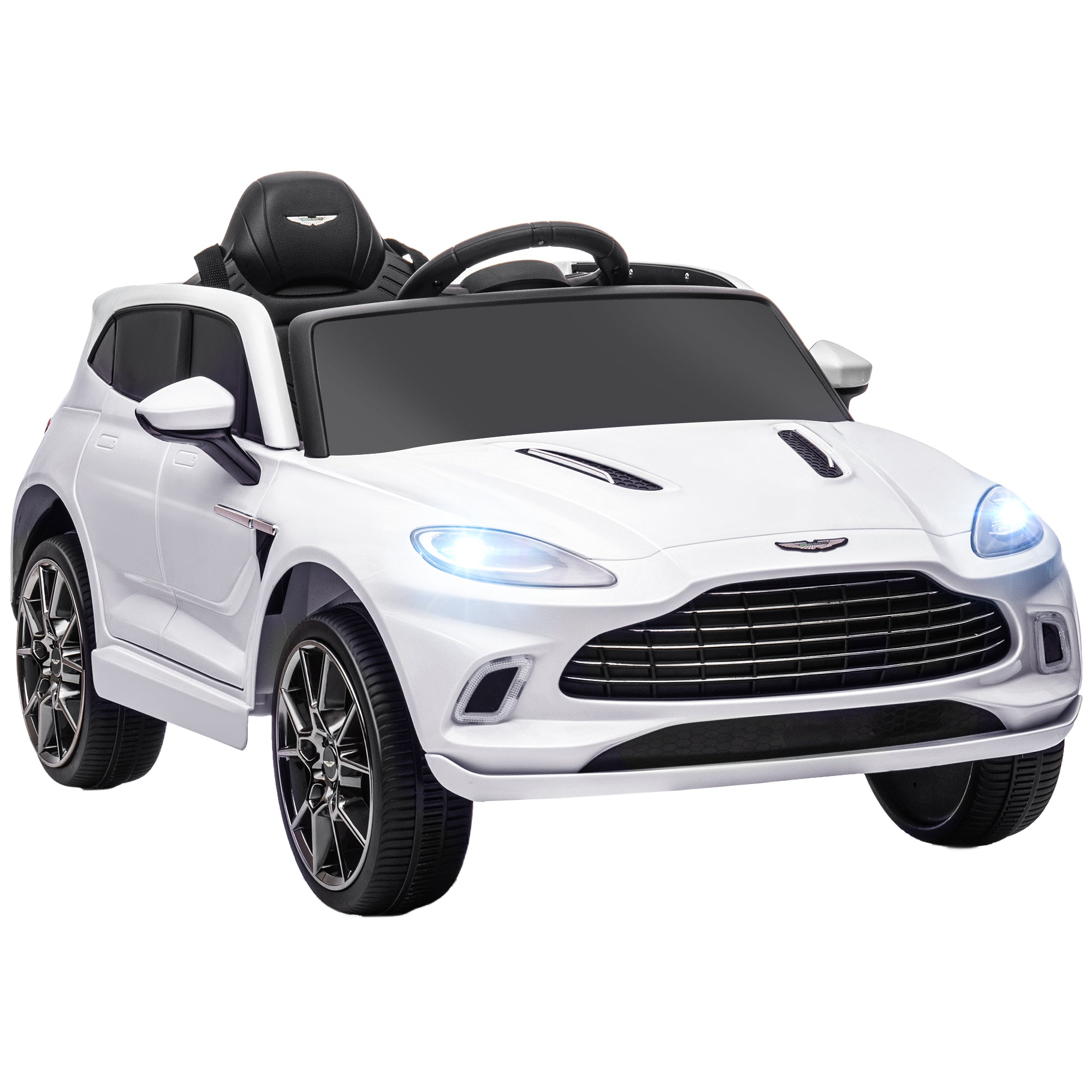 AIYAPLAY Aston Martin DBX Licensed Battery Powered Kids Electric Car, 12V Kids Ride on Car w/ Lights, Music Horn, White - North Peak Garden Furniture