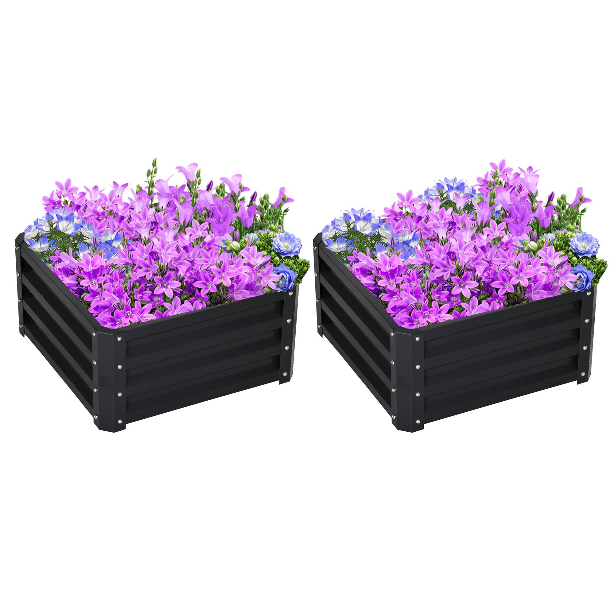 Outsunny Set of 2 Raised Garden Bed, Outdoor Elevated Galvanised Planter Box for Flowers, Herbs, 60x60x30.5cm, Grey