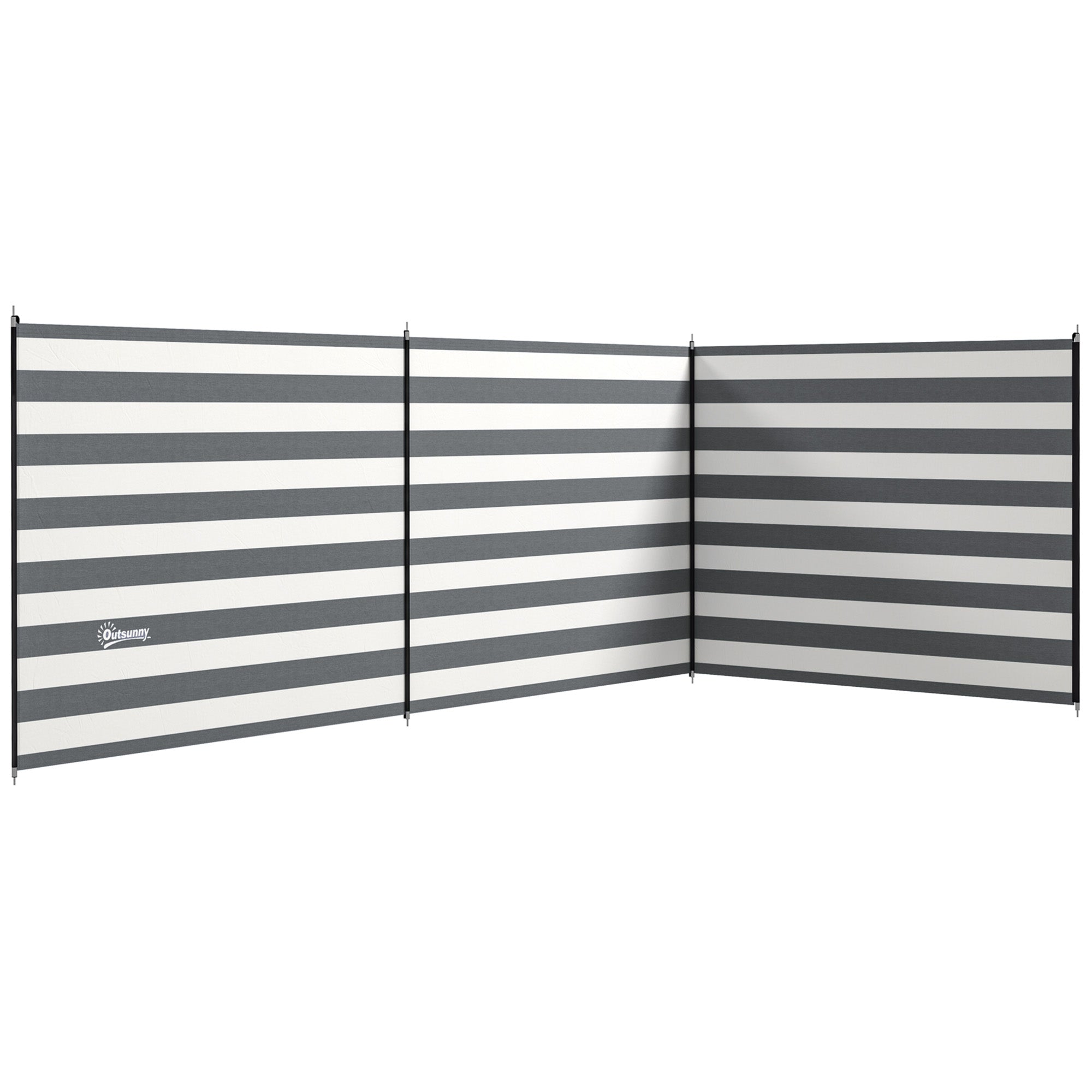 Outsunny 4 Pole Camping Windbreaks, Beach Wind Shield Shelter with Carry Bag and Steel Poles, 540cm x 150cm, Grey and White