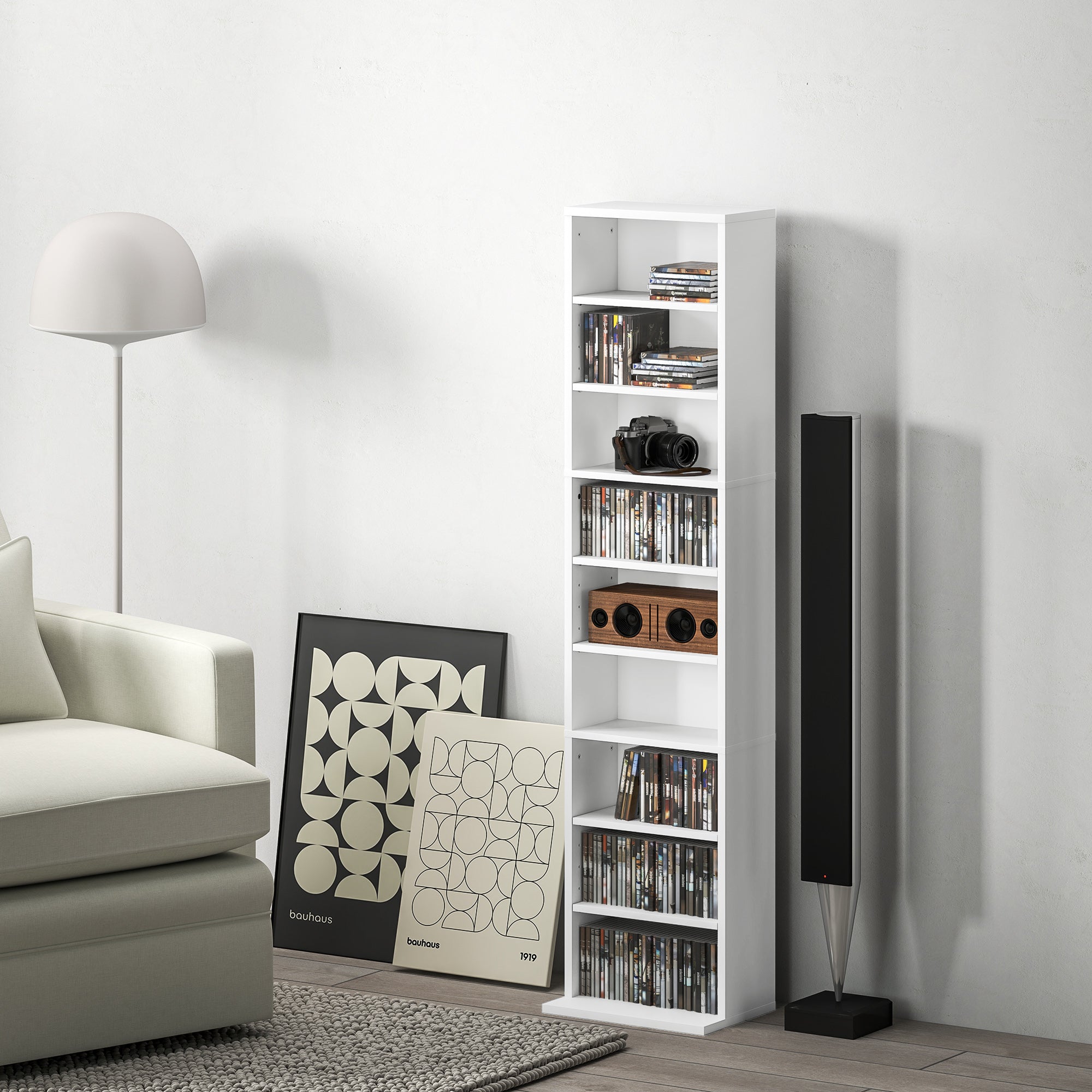 HOMCOM 260 Narrow CD Storage Unit - White - North Peak Garden Furniture