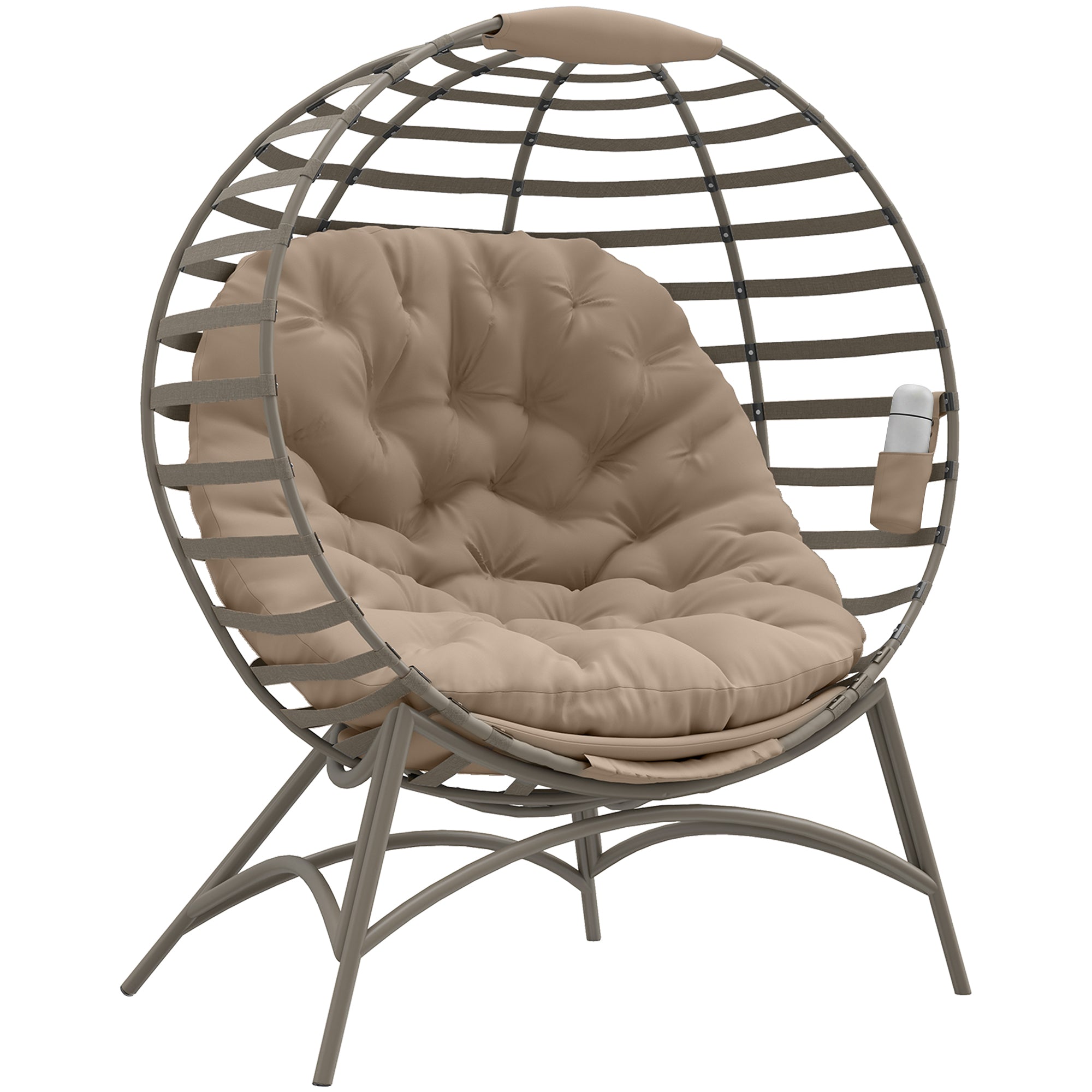 Outsunny Egg Chair with Soft Cushion, Steel Frame and Side Pocket, Garden Patio Basket Chair for Indoor, Outdoor, Brown